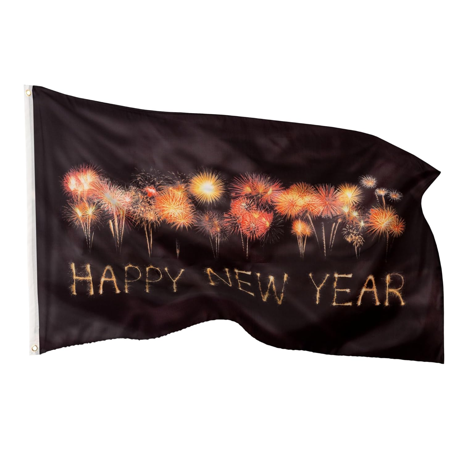 PHENO FLAGS Happy New Year Flag 90 X 150 Cm - Weatherproof Flag with Metal Eyelets and Special Sealing Technology - Double Hemmed Flag with Brilliant and Vibrant Colours
