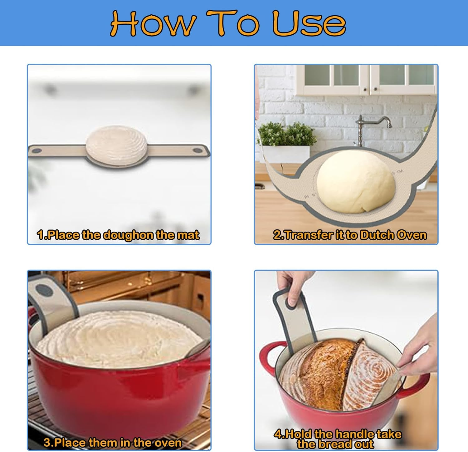 Silicone Bread Sling,2 Pcs Silicone Baking Mat for Oven,Reusable Oval and round Bread Sling,Easy Transfer of Sourdough image number 5