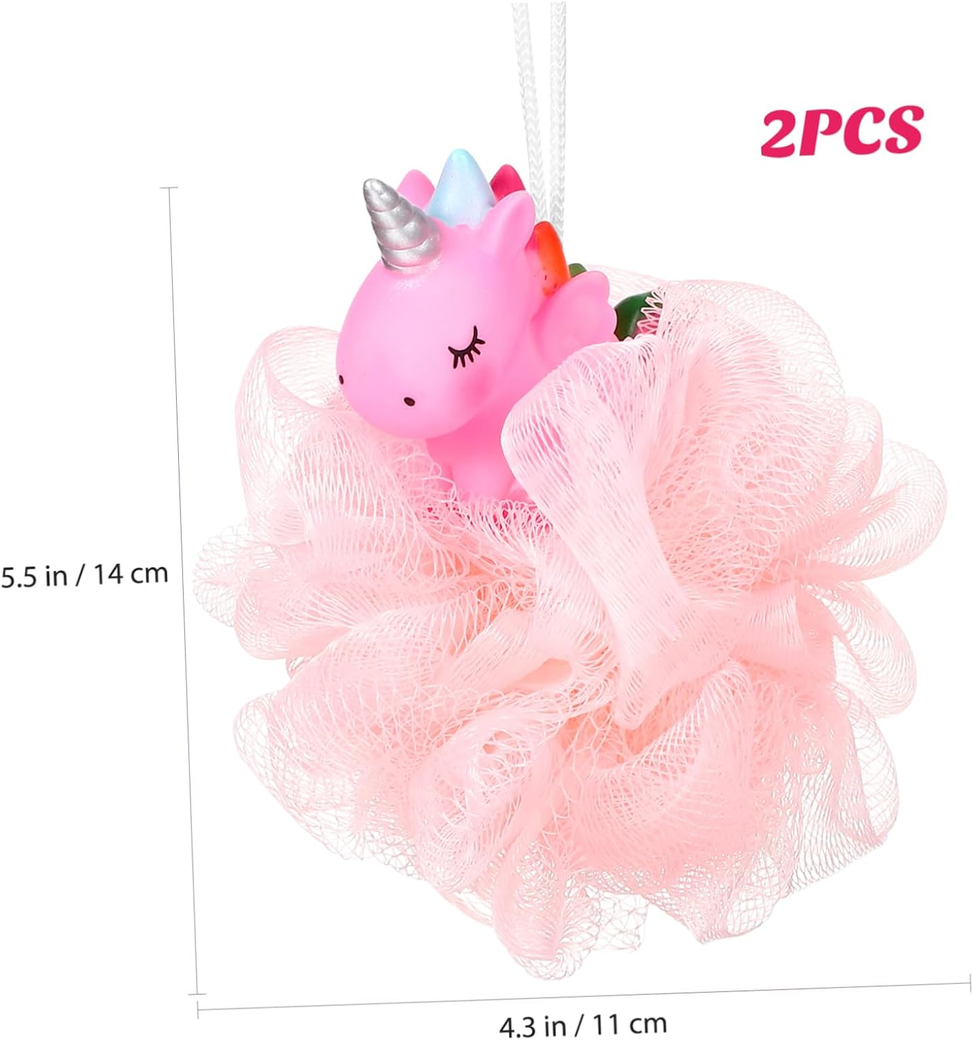 Lurrose 2Pcs Unicorn Shower Loofah Exfoliating Mesh Shower Ball Pouf Kids Bath Sponge Body Cleaner Deep Cleaning Loofah Bath Sponge image number 1
