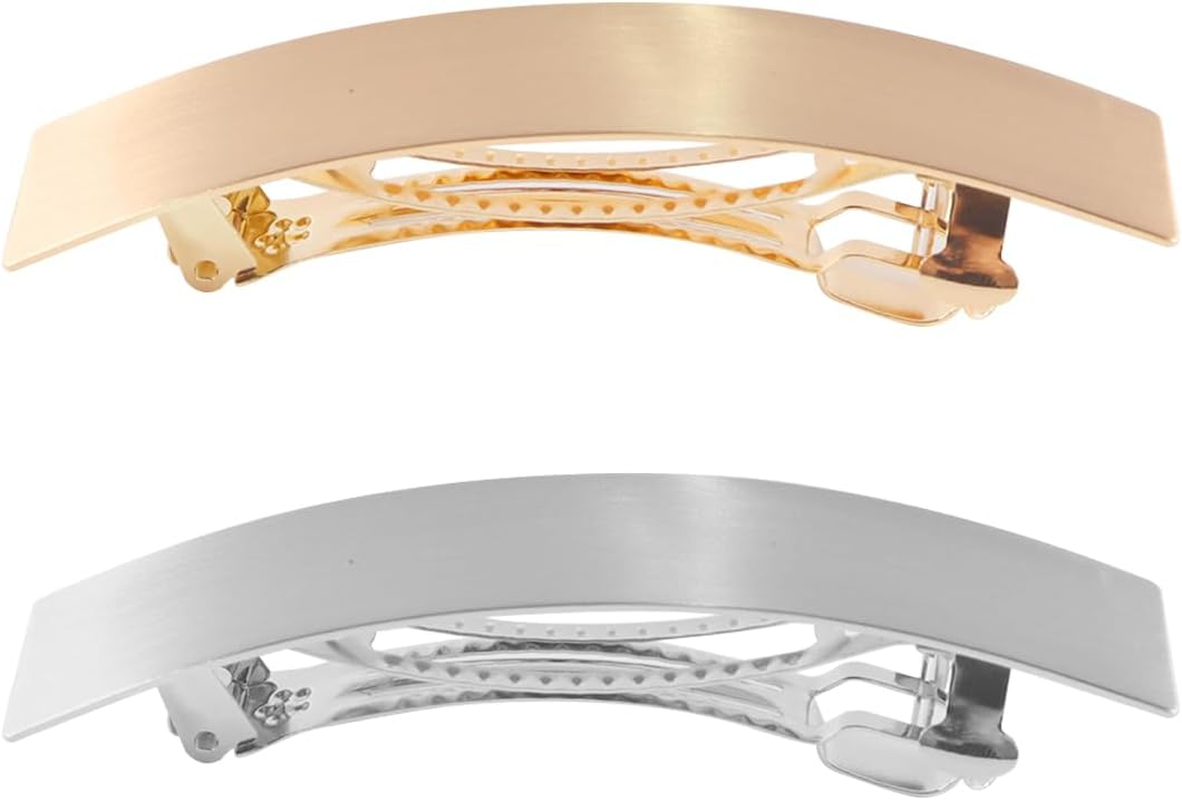 Gorise Pack of 2 Metal Hair Clips, Women'S French Clips, Minimalist Rectangular Barrette, Automatic Alloy Barrette, Decorative Hair Accessories for Women image number 1