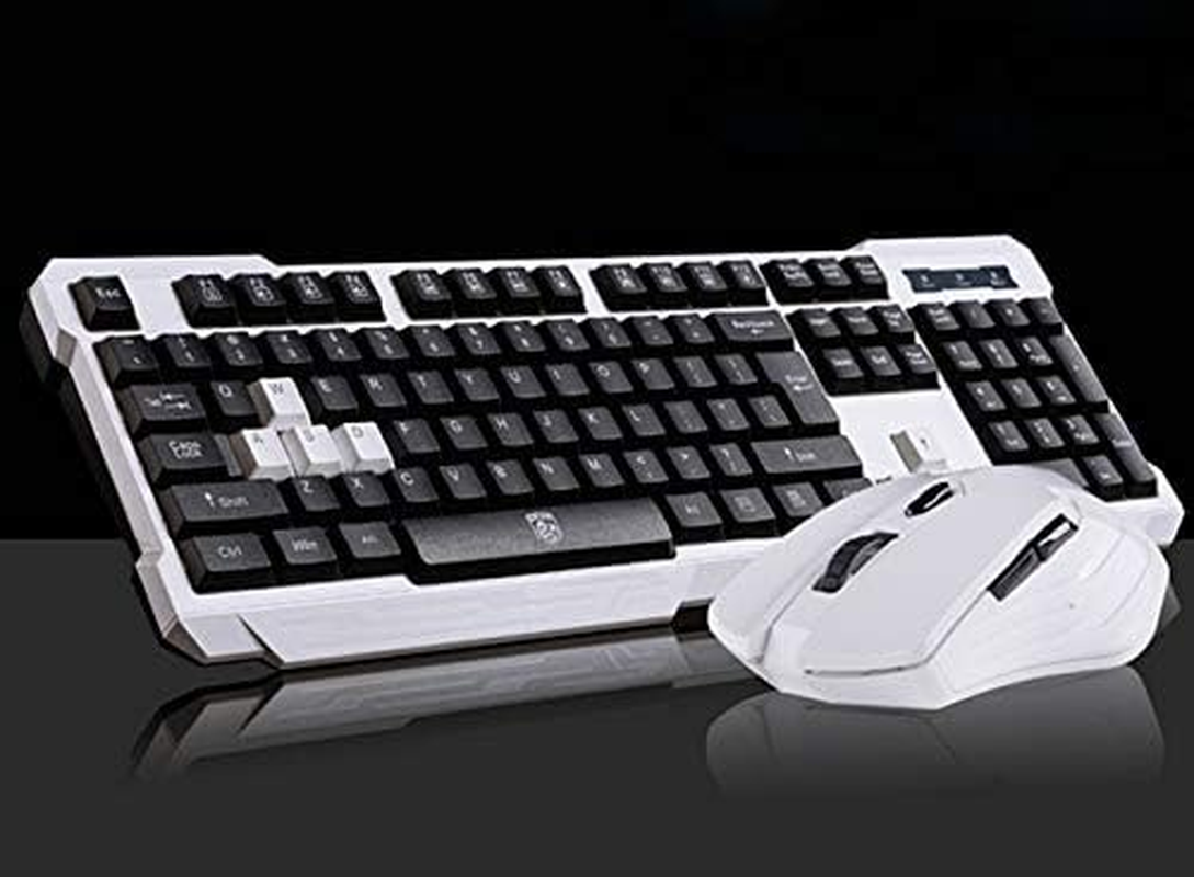 Keyboard Mouse Combos,Soke-Six Waterproof Multimedia 2.4Ghz Wireless Gaming Keyboard with USB Cordless Ergonomic Mouse DPI Control for Desktop PC Laptop(White) - Black image number 4