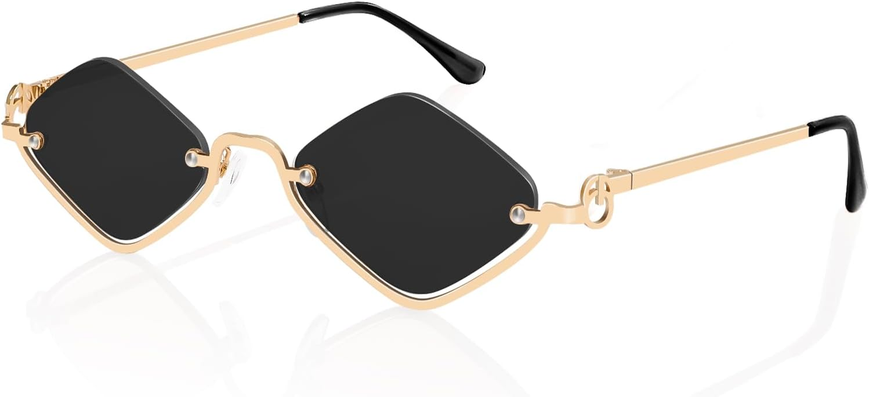 Retro Small Irregular Half-Frame Metal Sunglasses for Women, Trendy Lightweight Narrow Gold Shades UV400 image number 4