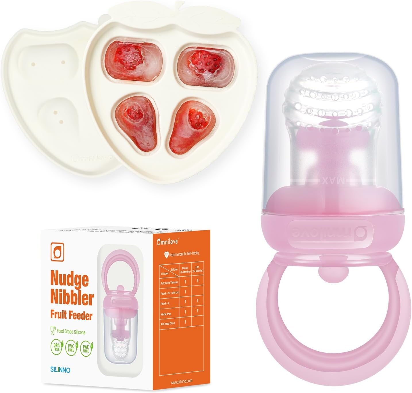 Baby Fruit Feeder & Popsicle Molds Tray Combo, New Born Must Haves and Babies Led Weaning Supplies for Safe Infant Self Feeding, 6+ Month (Pink) image number 5