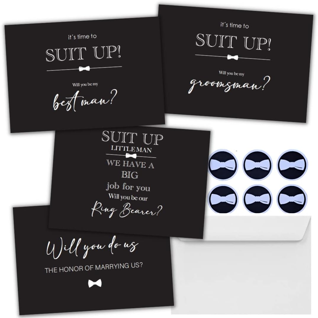 Hat Acrobat 12 Groomsmen Proposal Cards Including Best Man, Ring Bearer and Officiant Cards with Envelopes and Stickers - Wedding Invitation Cards for Groomsmen Gifts (Black) image number 6