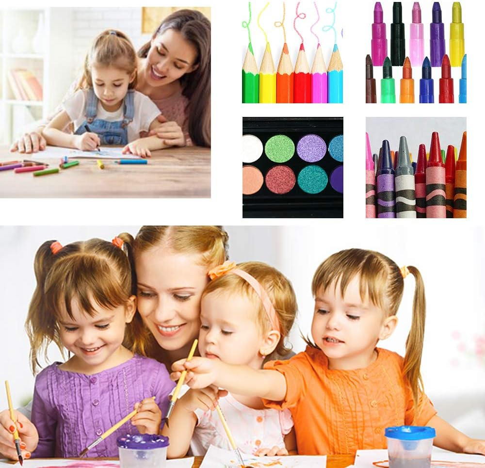 MIAOKE 168 Piece Art Set, Drawing Box for Children - Colored Pencils, Crayons, Oil Pastels, Watercolor Cake, Eraser, Pencil Sharpener, HB Pencil,18-Page Sketch Pad image number 5