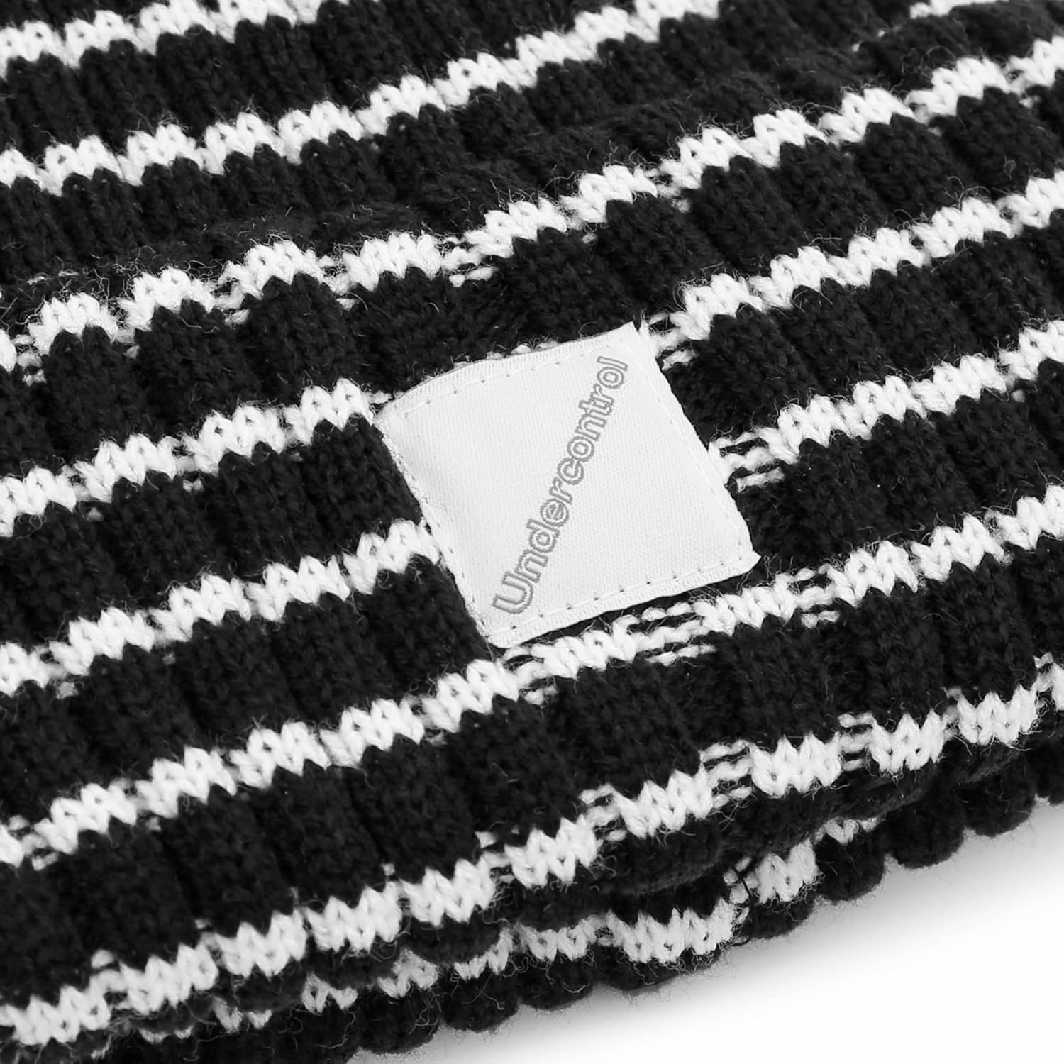 UNDERCONTROL Square Logo Label Unisex Fall Winter Thick Long Stripe Cuffed Rollup Warm Beanie Korea Knit Skull Ski Hat image number 4
