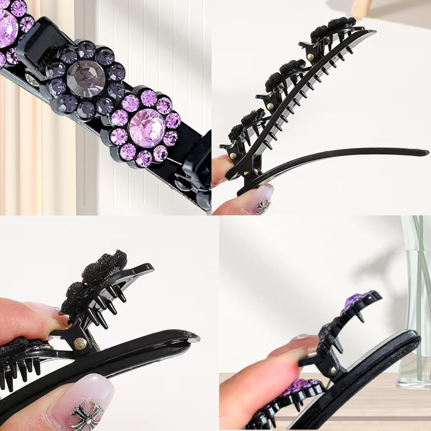 Whaleo Set of 8 Five Leaf Clover Hair Clips Flower Hair Clips Women'S Crystal Hair Accessories Ladies, Braided Hair Clip Girls, Create a Variety of Stylish Hairstyles image number 6