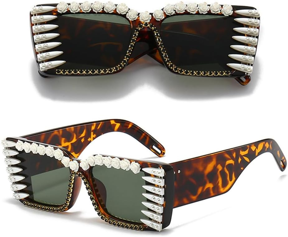 Diamond Retro Square Sunglasses Women Men Party Eyeglasses Vintage Hip Hop Punk Sun Glasses UV400 - 1 image number 4