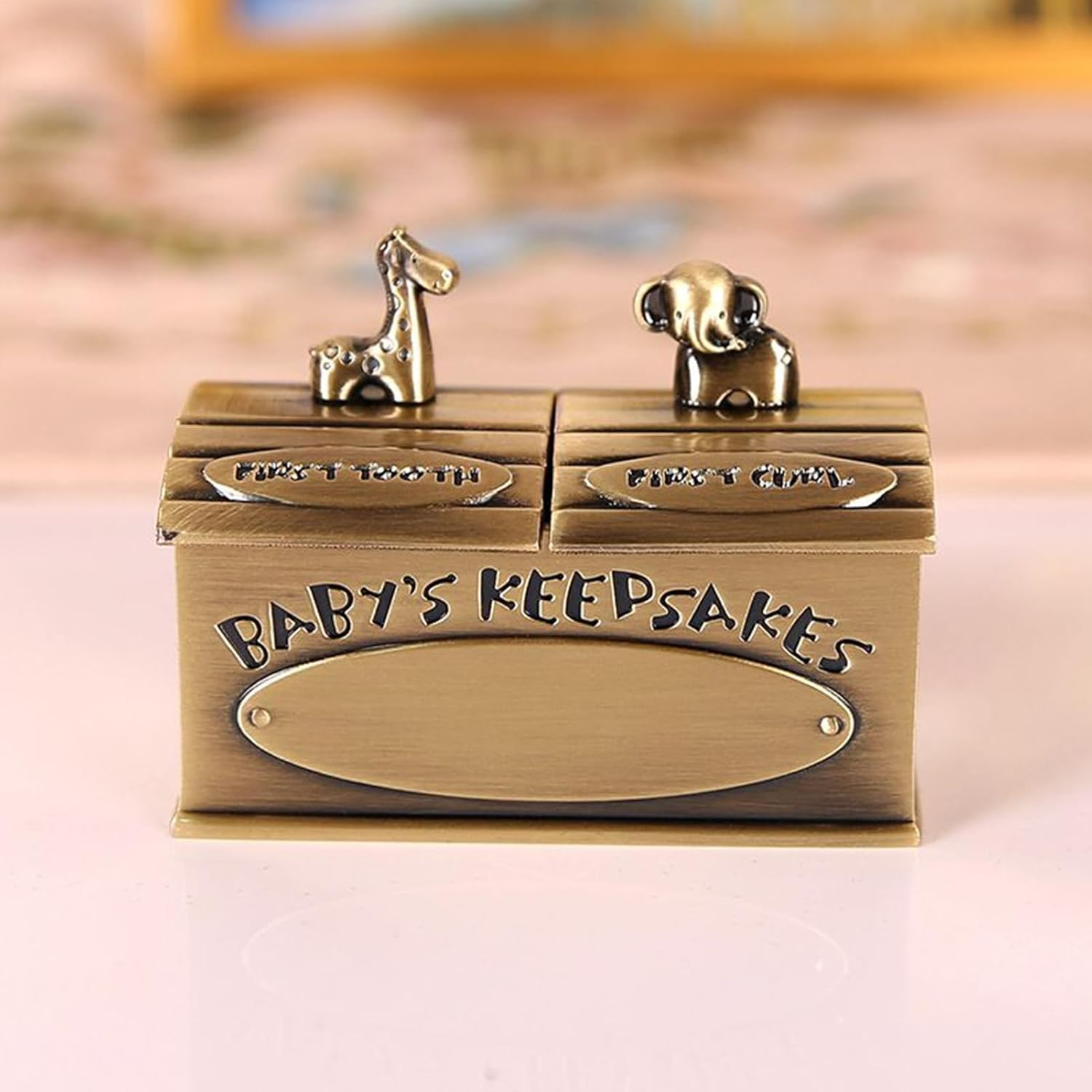 Tooth Keepsake Box - 6.2X3.5X4.7Cm Adorable Animal Design Teeth Keepsake Box Zinc Alloy - Luxurious Elegant Memory Tin for Children Toddler Girls Baby Kid Birthday Shower - Gold image number 2