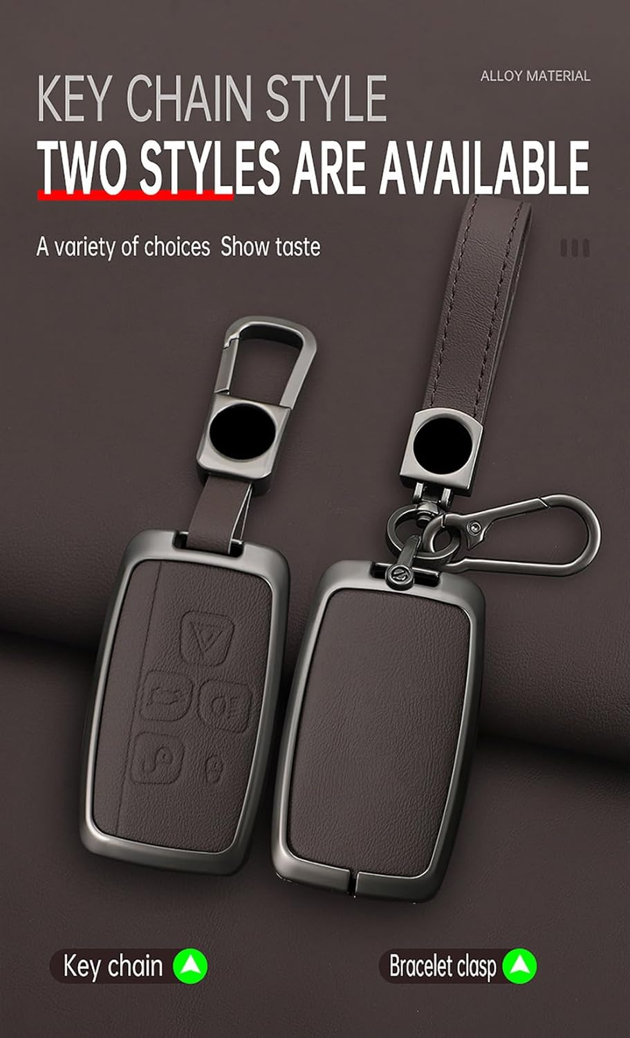 Leather Key Fob Cover with Keychain Metal Key Shell Cover Holder Fit for Evoque Velar Sport Discovery Freelander2 LR4 Sport Jaguar XF XJ XE F-PACE F-Type Smart Key Black - Long-Red image number 4