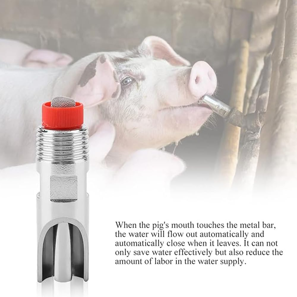 10PCS Automatic Pig Nipple Drinker,Water Nippler Stainless Steel 1/2 NPT Animal Drinker Tool,Duck Mouth Shape Pig Feeder Drinker with Filter for Sows image number 1