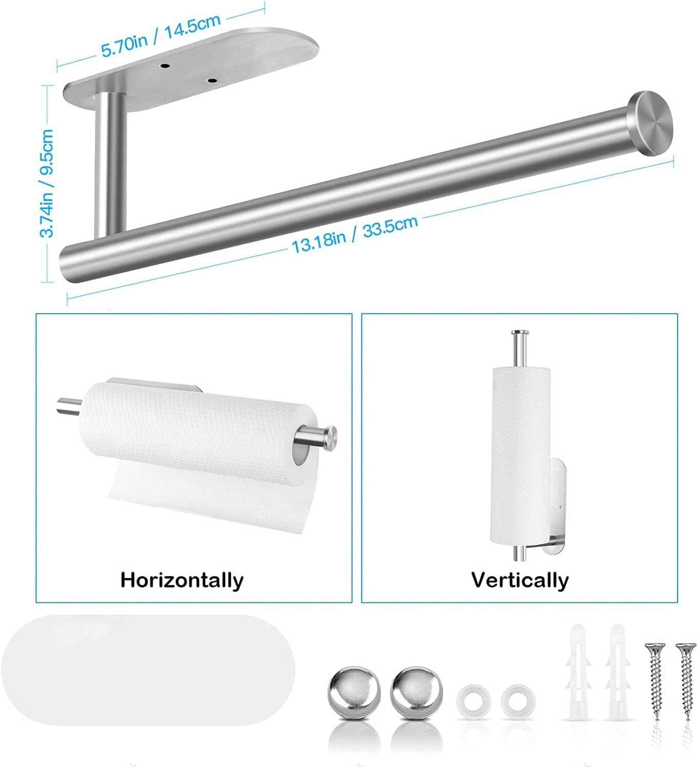 Paper Towel Holders for Kitchen,Paper Towels Bulk- Self-Adhesive under Cabinet,Both Available in Adhesive and Screws,Stainless Steel Paper Towel Roll Rack (1, New Silver-A)