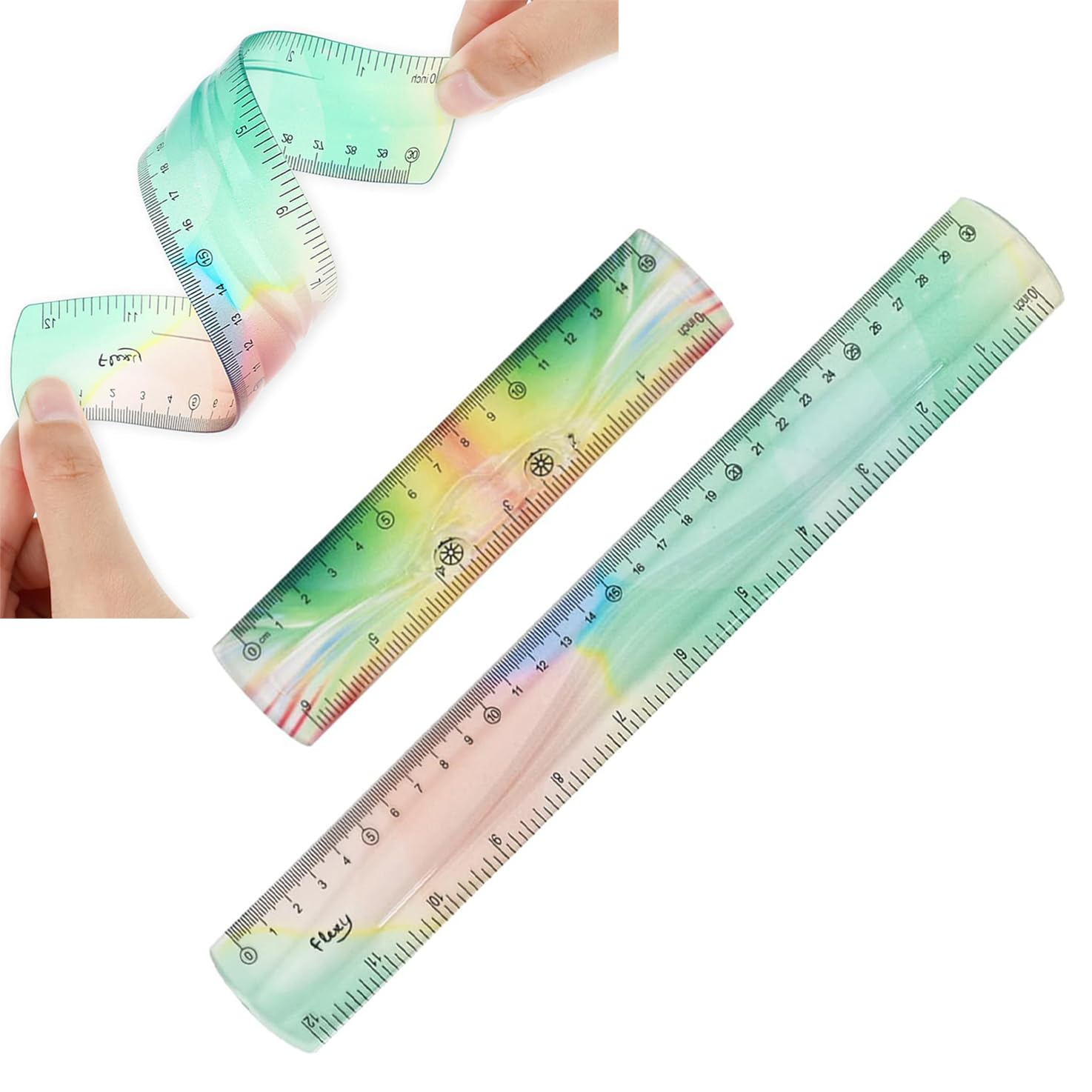 WADY 2 Pieces Flexible Ruler, Flexible Ruler Plastic Ruler Shatterproof Straight Edge Ruler 15/30Cm Soft Bendable Ruler for School Classroom Office Kids & Adults (Colorful, 6Inch+12Inch) image number 6
