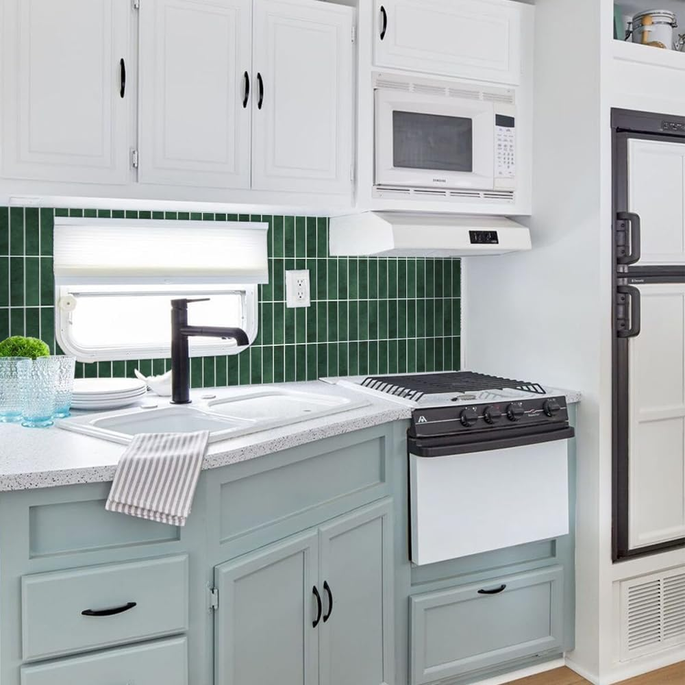 Commomy Peel and Stick Tile, Stick on Tiles Backsplash for Kitchen and Bathroom, PVC Self Adhesive Wall Tiles Stickers 3D Wall Panels Interior Decorative Tiles(30X30Cm, 10 Sheets, Matte Darkgreen) image number 1