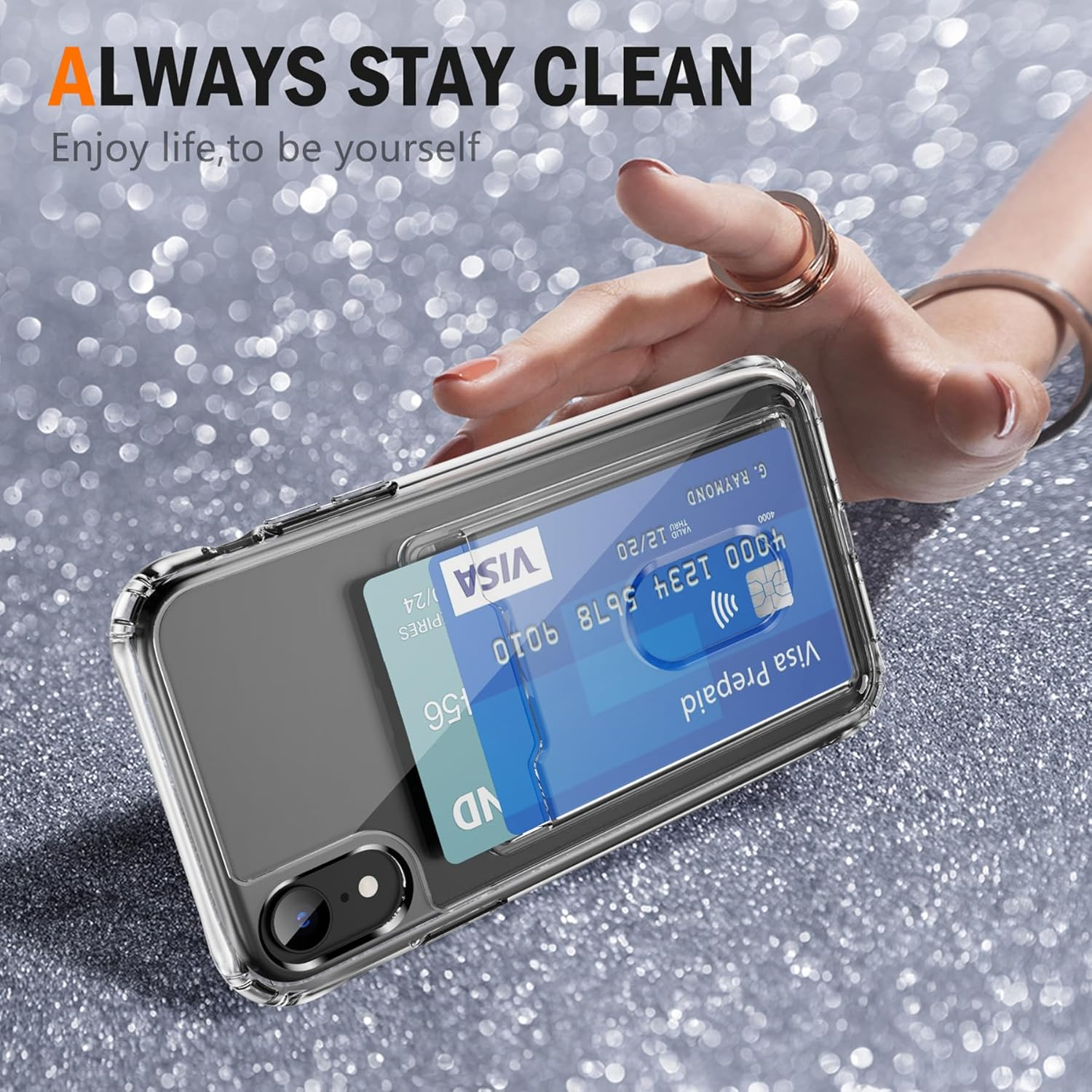 For Iphone XR Case with Card Holder Wallet Case[Store 2 Cards][Anti-Yellow][Military Grade Protective][Anti-Drop] Shock Absorption Phone Case for Iphone XR, Crystal Clear image number 5