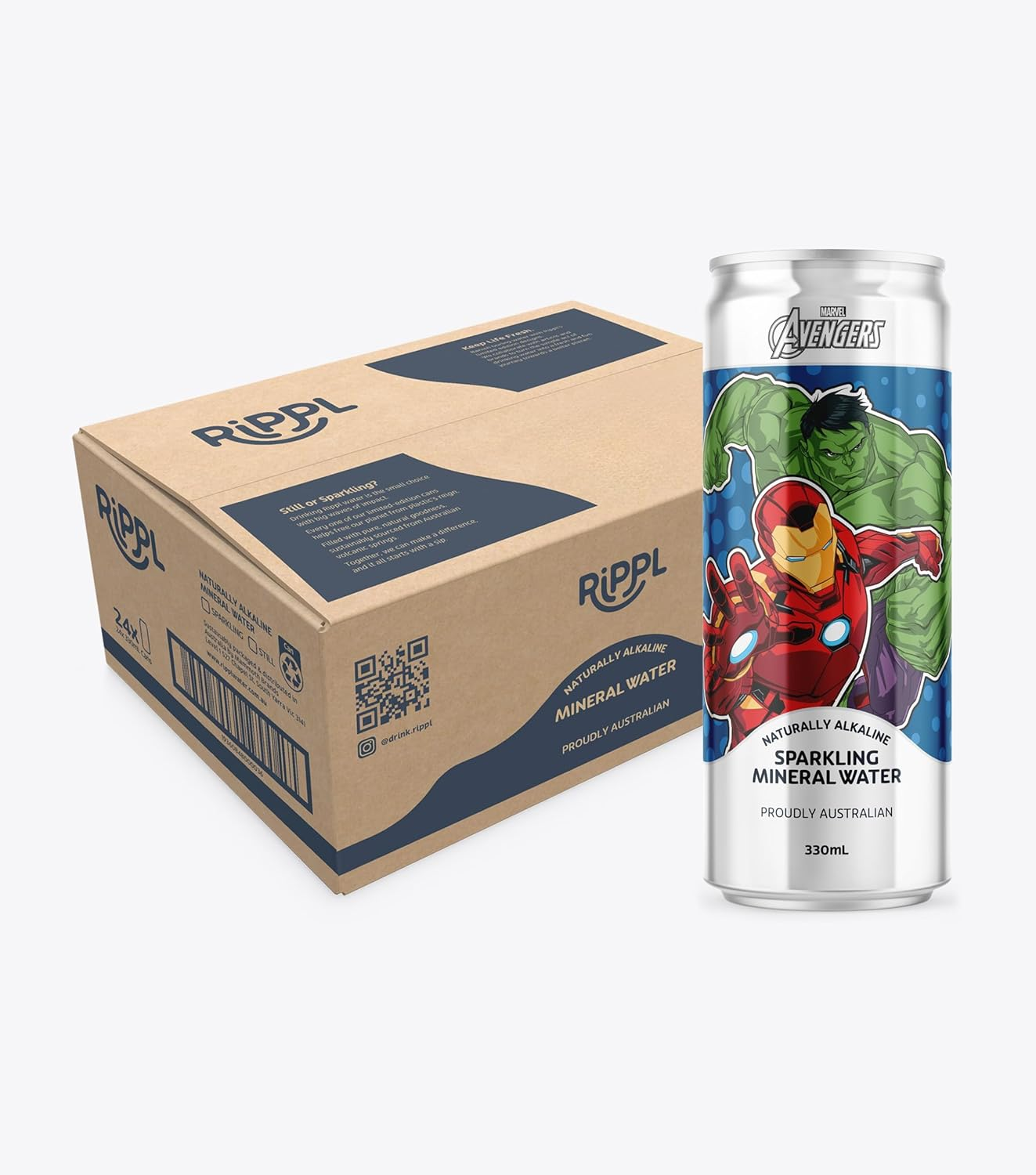 Rippl Marvel Iron Man & Hulk Canned Sparkling Mineral Water, 330 Ml, 24 Pack image number 4