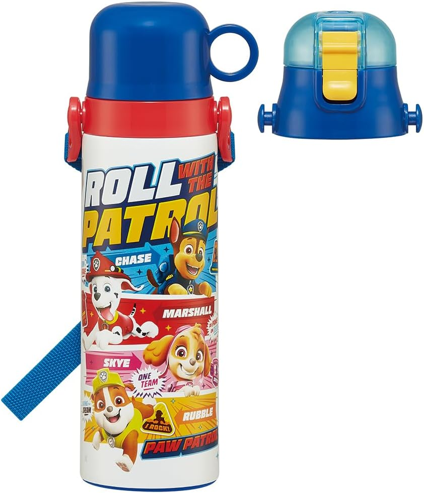 Skater SKDC4-A Children'S Friendly, Lightweight, Stainless Steel, 2-Way Water Bottle, 15.2 Fl Oz (430 Ml), Paw Patrol, 24, for Children, Direct Drinking, Cup Included, Stainless Steel