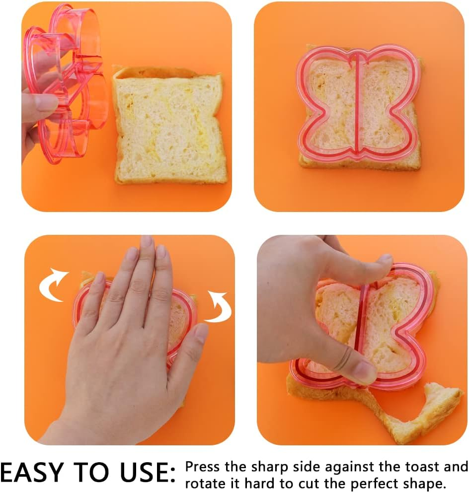 Hengke 3 Pcs Sandwich Mold Sandwich Cutter in Cute Color and Creative Shapes Sandwich Maker Crust Cutter for Kids Boys Girls DIY Lunch Bento Boxes Cookie (Dinosaur & Dolphin & Butterfly Shapes) image number 2