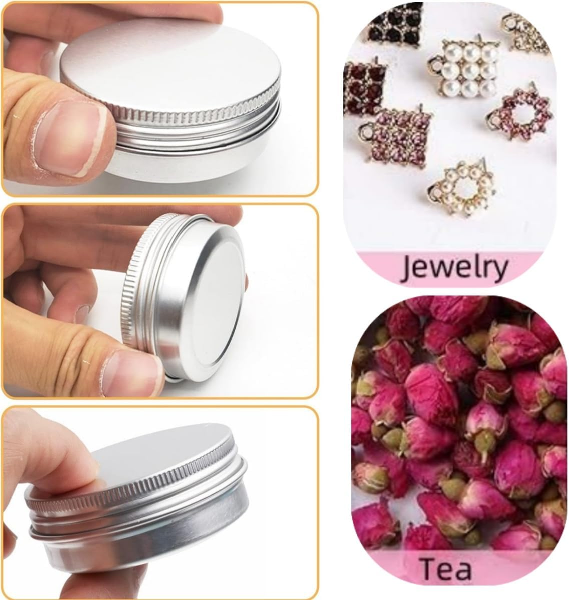 12Pcs 30Ml Aluminum Tin Jars,Round Pot Screw Cap Lids,Silver Cosmetic Sample Jars Storage Containers,Aluminum Tin Jar Refillable Containers round Empty Tins for Lip Balm, Salve, Eye Shadow image number 5