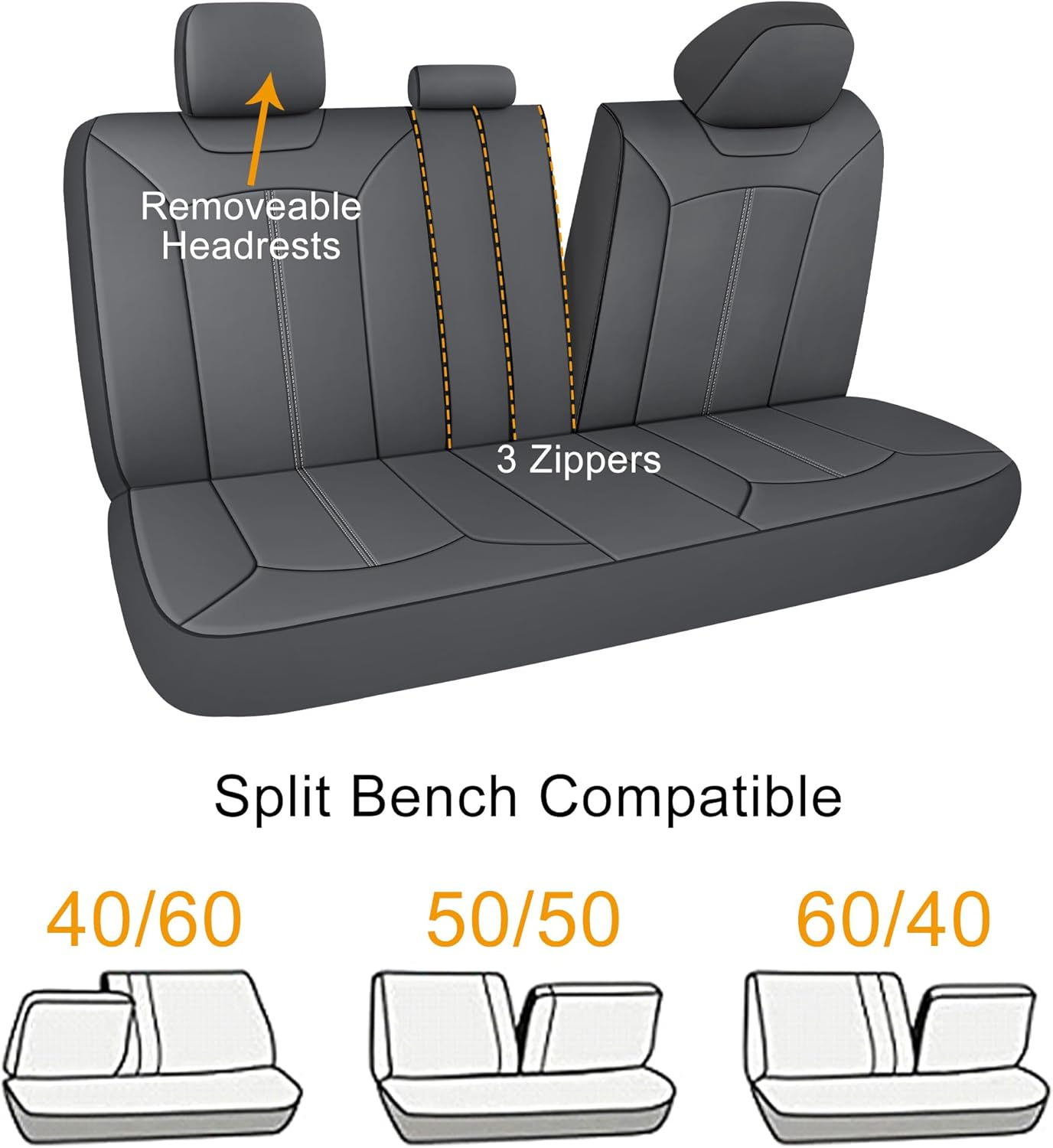 Pariiaotin Premium Leather Car Seat Covers Full Seats, Waterproof Front Seat Covers and Split Rear Bench Seat Covers for Cars,Universal Automotive Interior Covers for Sedan SUV Truck Van Pick-Up,Gray image number 2