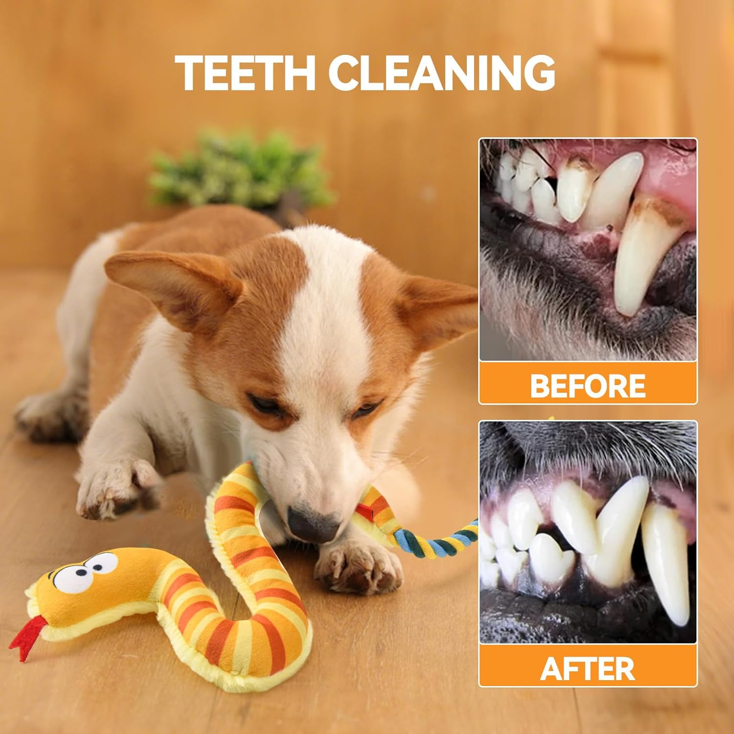 AUSCAT Squeaky Plush Dog Toys, Dog Rope Toy, Tug Toys for Small Medium Dogs, Snake image number 2