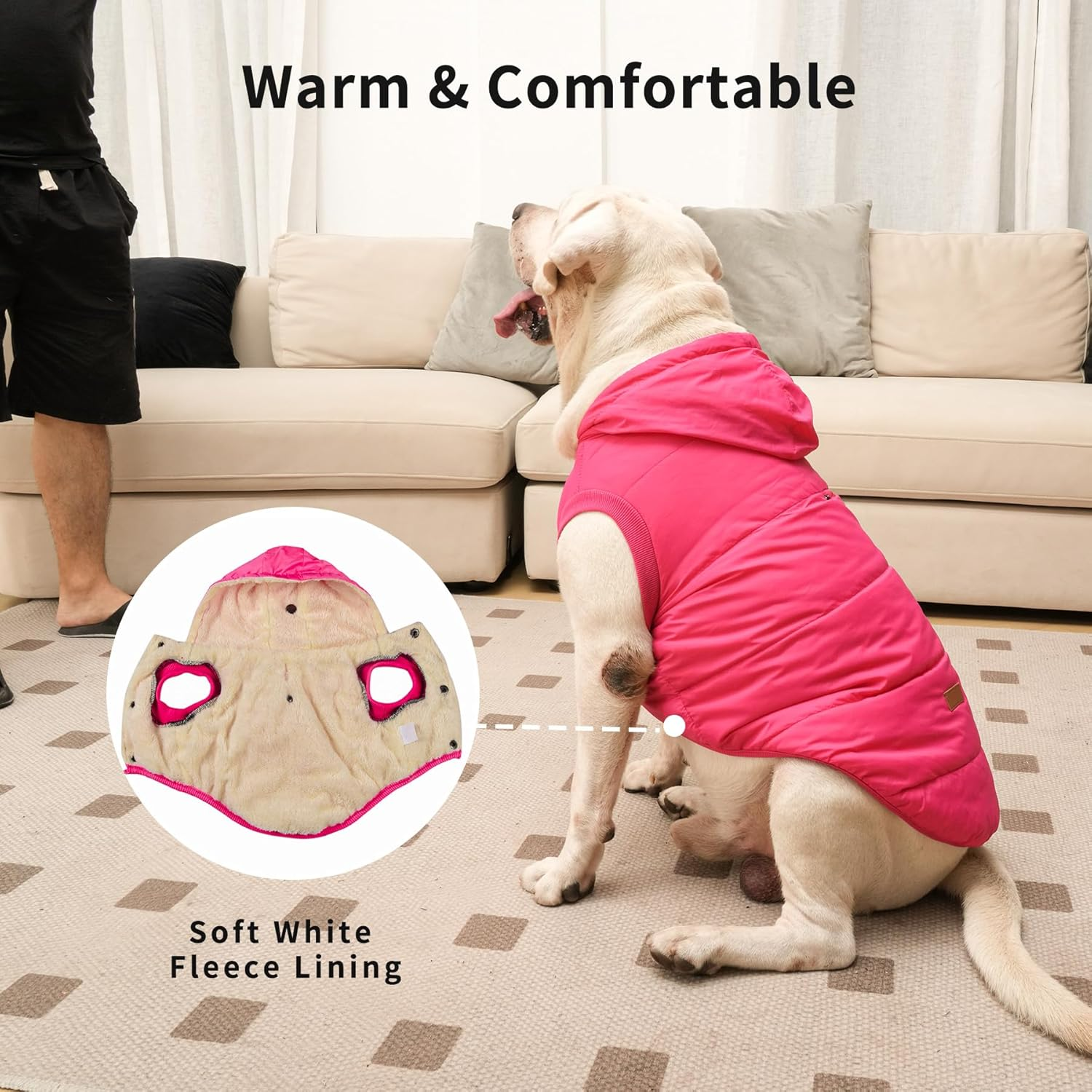 Vecomfy Fleece and Cotton Lining Extra Warm Dog Hoodie in Winter,Small Dog Jacket Puppy Coats with Hooded Pink S image number 4