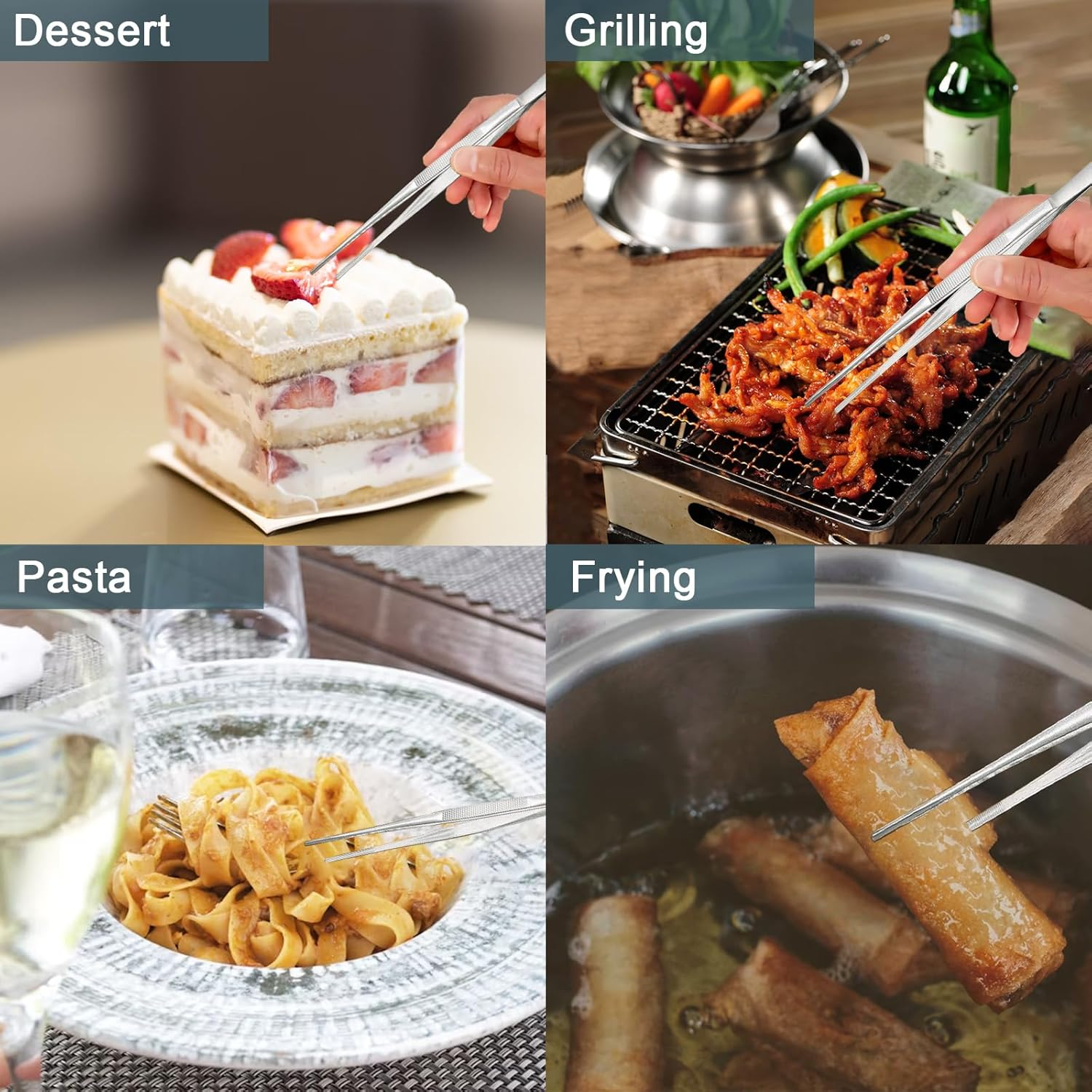 Jotia 1Pc 30Cm 304 Stainless Steel Kitchen Fine Tweezer Tongs, Cooking Tweezers Straight Food Tweezers with Precision Serrated Tips for Cooking, BBQ image number 4