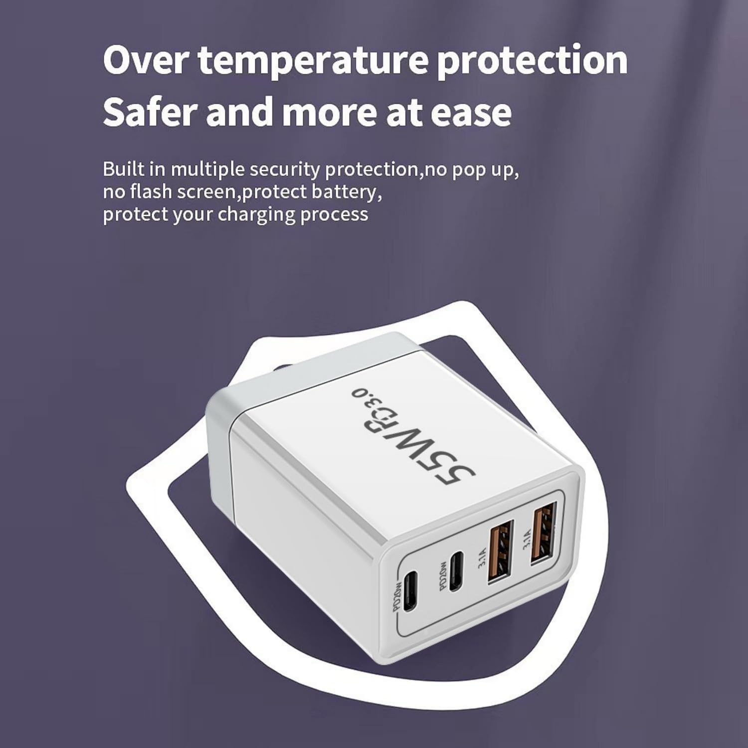 USB C Fast Charger 55W, 4Port USB Wall Charger AU Plug PD QC 3.0 Multiport USB Power Adapter Fast Charging Block for Iphone 15/14/13/12,Ipad Pro, Macbook, Galaxy S24/S23 image number 1