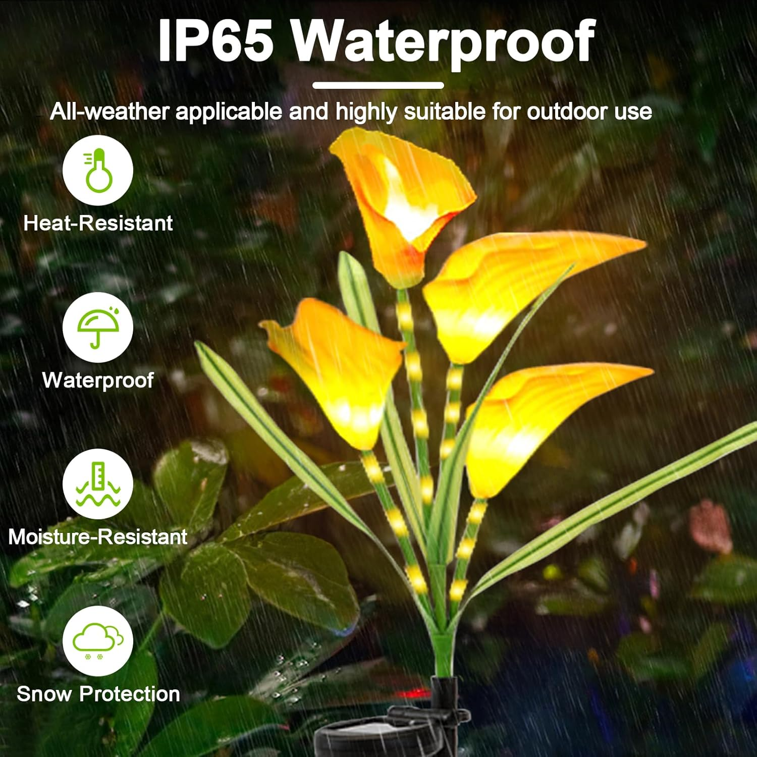 Acxilexy Pack of 2 Solar Garden Lights Outdoor, Calla Lily Flower Light with 32 Leds and 4 Flowers, Waterproof Flower Lantern, Solar Lights for Patio, Lawn, Patio, Christmas Decorations - Calla image number 4