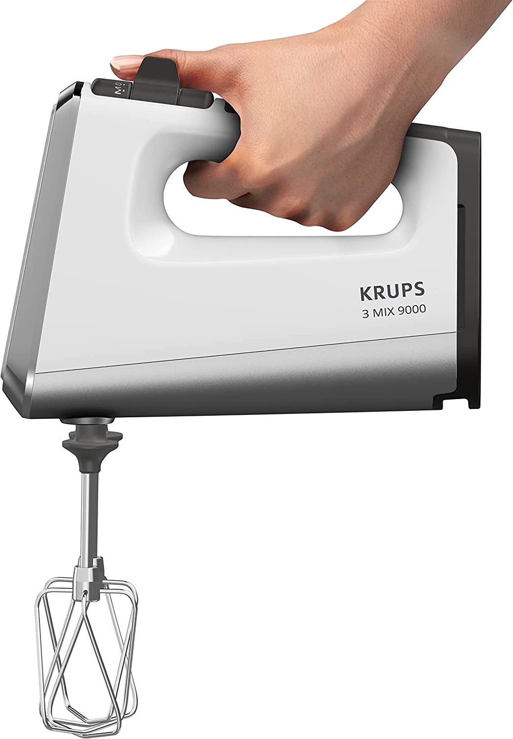 Krups GN9121 3 Mix 9000 Hand Mixer | 750 Watt | Speed Control | Turbo Mode | Ejection Function | Ergonomic Handle | Includes Whisk, Dough Hook, Pur&eacute;e Rod Attachment, Measuring Cup | White/Silver image number 3