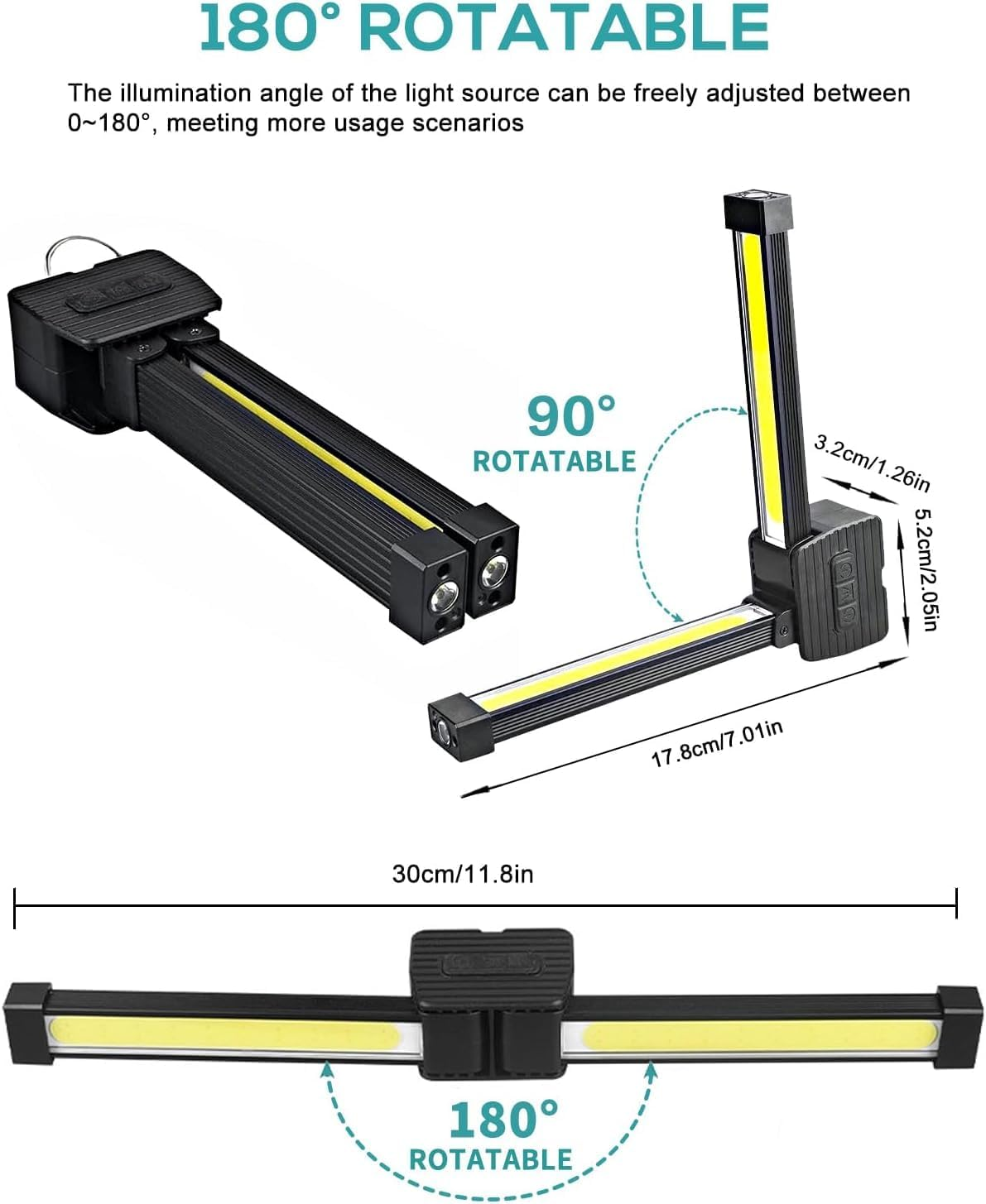Gym Lamp, Portable Gym Lighting for Posing, Magnetic Work Light Rechargeable, 180&deg; Rotate Foldable with Hang Hook Camping Lamp, LED Handheld Flashlight, for Mechanics Car Repair, Home, Garage image number 5