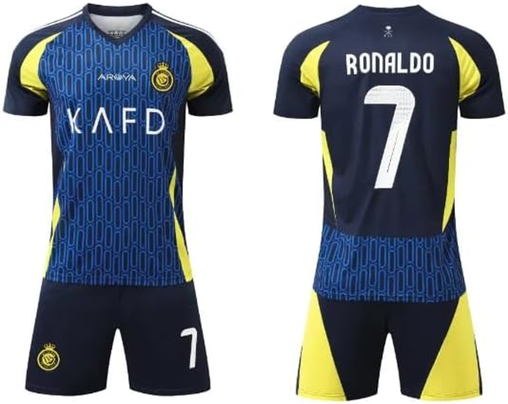 Soccer Jersey Kids, Soccer CR7 Jersey Boys Uniform, Football Sportswear Uniforms Suit with Socks, Fans Gift T-Shirt