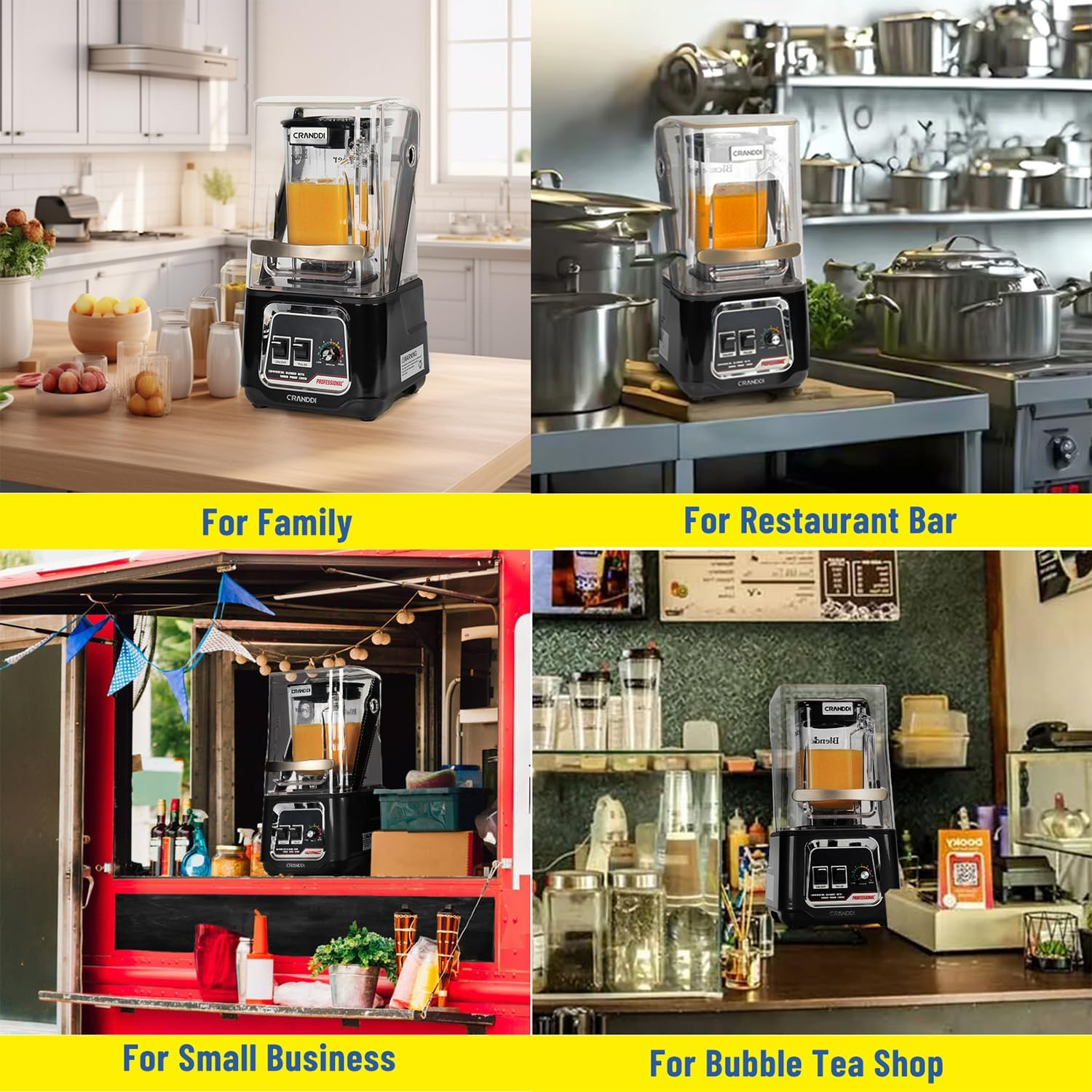 CRANDDI Professional Smoothie Blender, 2200W Commercial Soundproof Quiet Blender with Removable Soundproof Shield for Crushing Ice, Milkshakes, Puree, Self-Cleaning, 1500ML 220V K80 (Black) image number 4