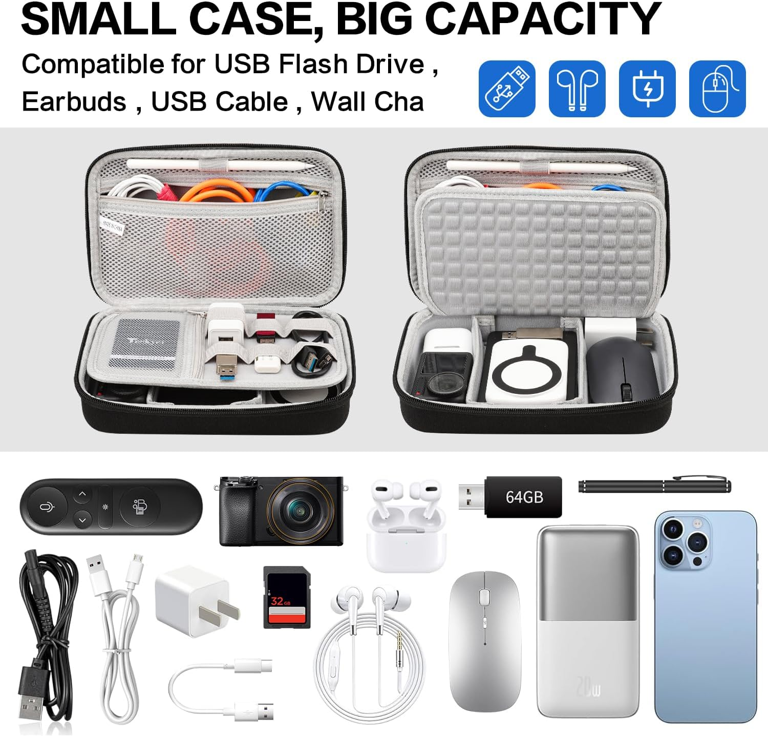 Teskyer Travel Electronic Organiser Case, for Power Adapter Chargers Cables Cords Power Bank Earbuds Hard Drives, Large Capacity, Porable Tech Accessories image number 1
