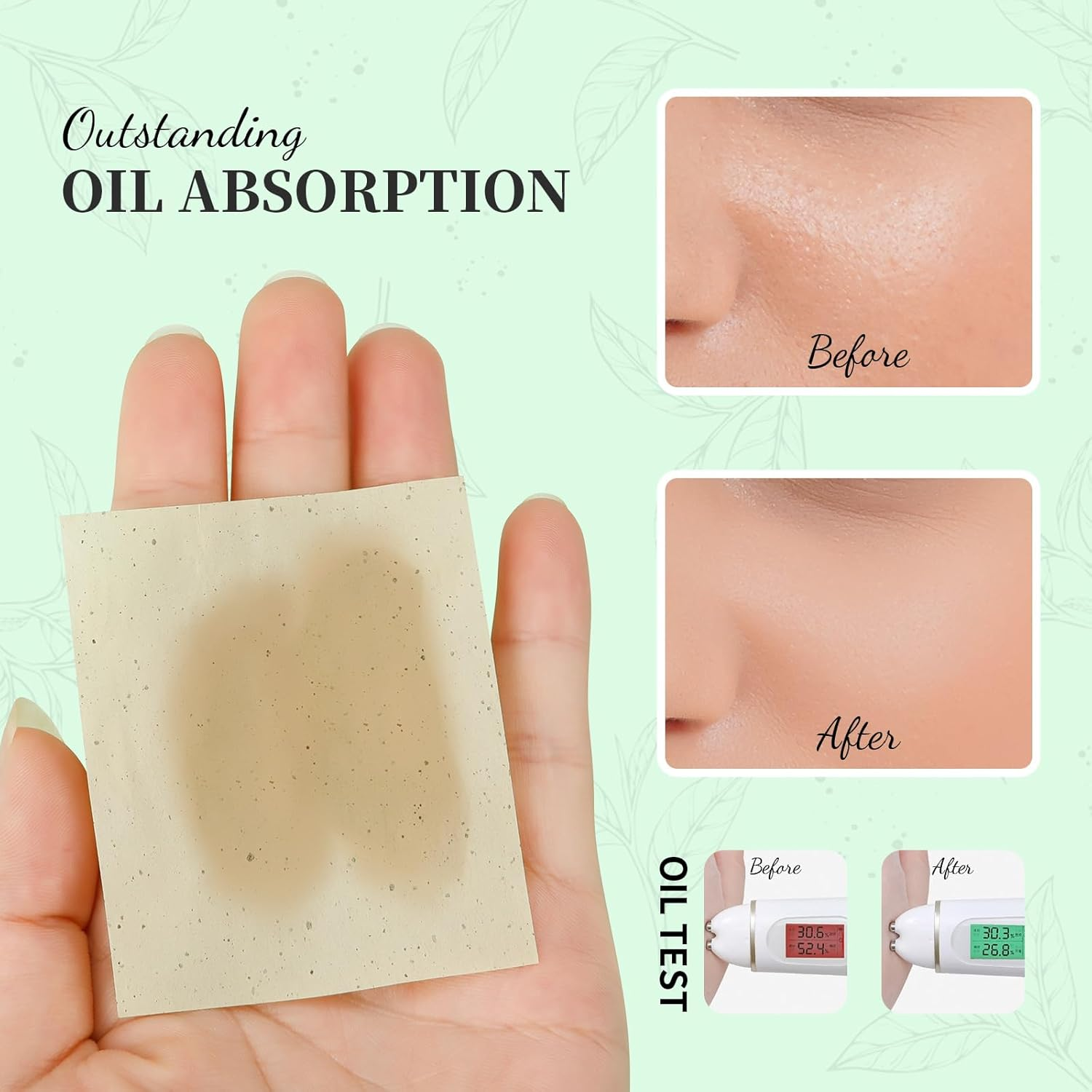 Oil Blotting Sheets for Face Refills Only,Ducare 200 Sheets Green Tea Blotting Paper for Oily Skin image number 2