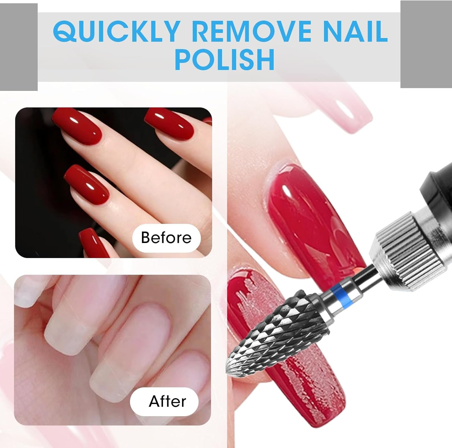 2 PCS Carbide Nail Drill Bits with Case, 3/32" 5 in 1 Tungsten Drill Bit Set for Nail Salon Manicure Pedicure Gel Polishing Cuticle Cleaner (Round Head) image number 1