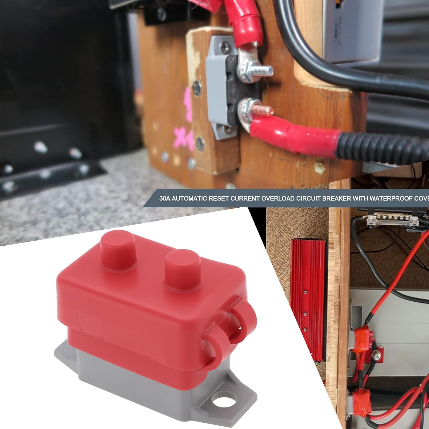 VGOL 2 Sets 30A Automatic Reset Circuit Breaker 6-48V Circuit Breaker Dual Battery Fuse with Cover Bolt for Car Marine Truck RV Buse Mower Motorbike Boat image number 1
