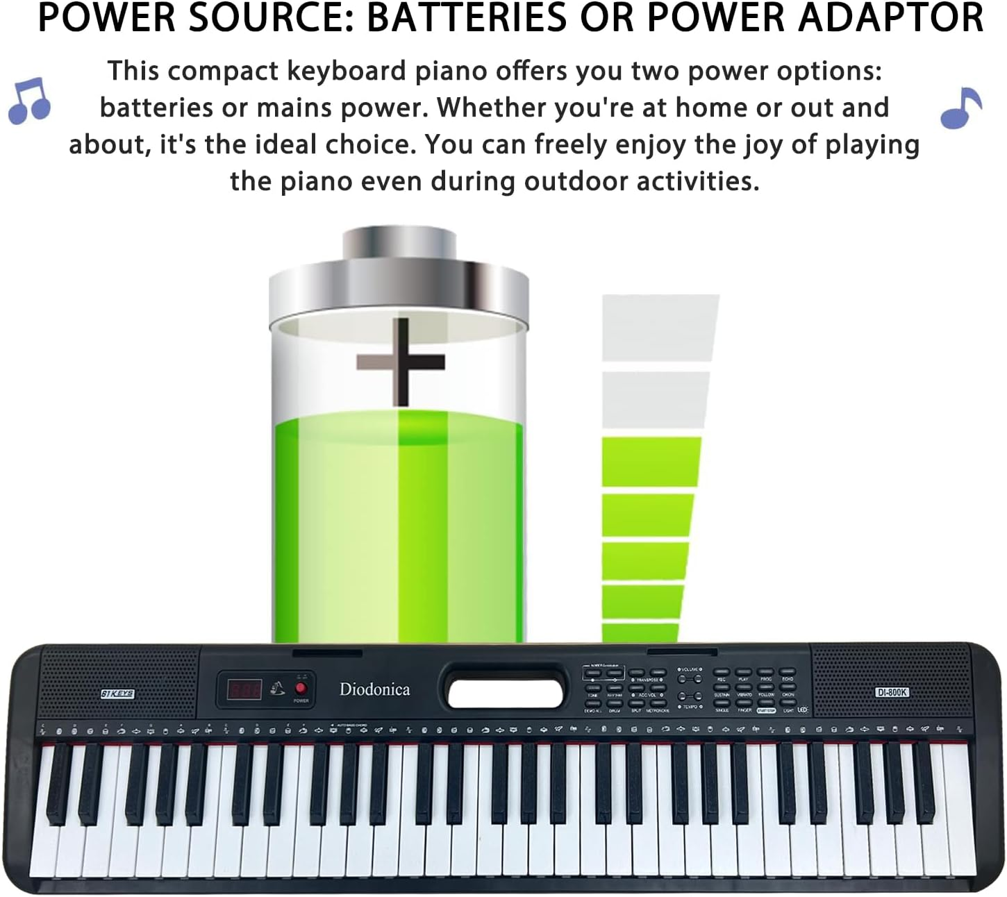 Diodonica 61-Key Light-Up Keyboard Piano for Kids & Beginners with Stand, Stool & Microphone &ndash; Portable Electric Piano with 60 Demo Songs, 200 Rhyhms,200 Tones, Key Stickers (Black) - Black image number 5