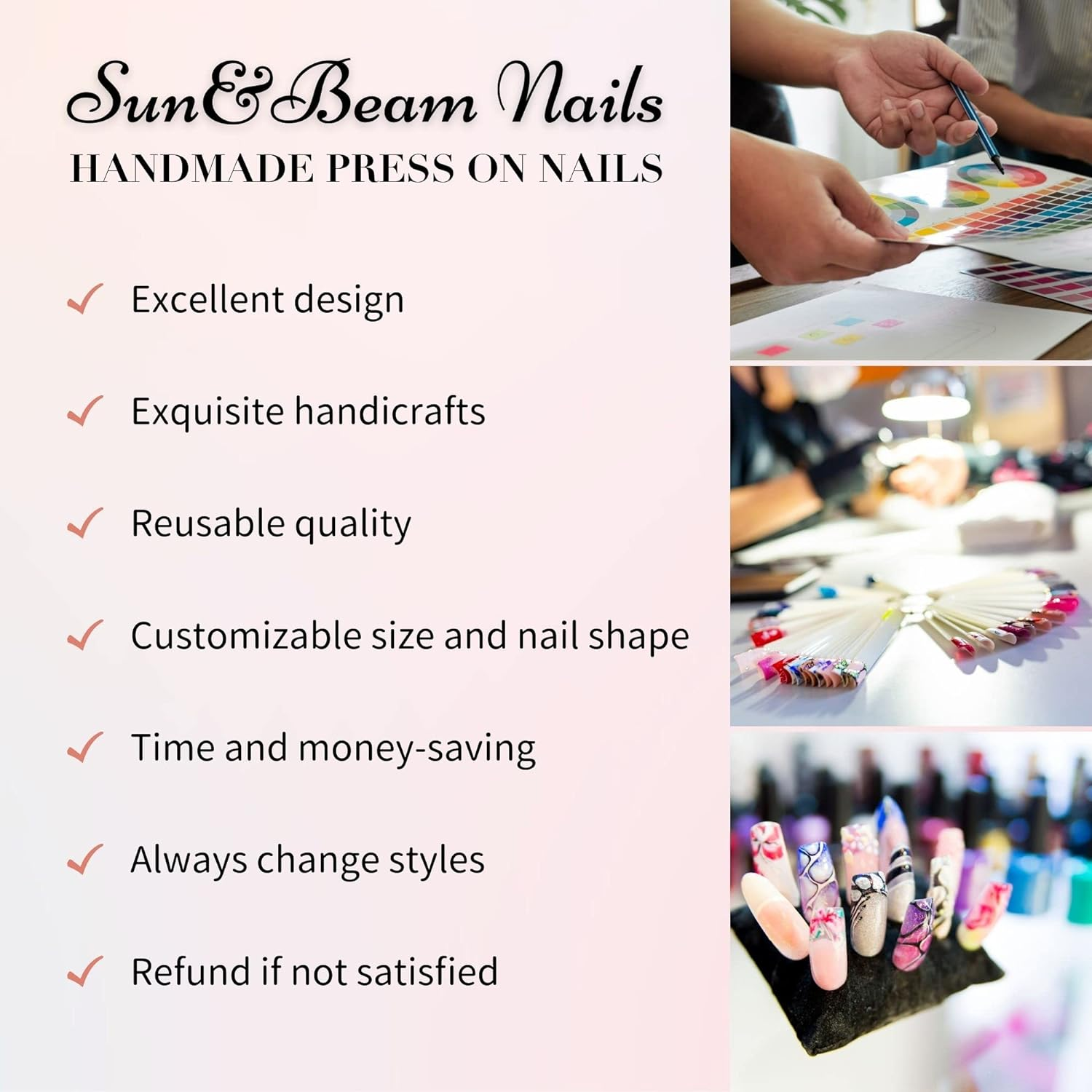 Sun&Beam Nails Handmade Press-On Medium Long Coffin Red Ruby Magnet False Nail Tips Hand-Drawn Design Fashionable 10 Pcs Set (#164 XS) image number 1