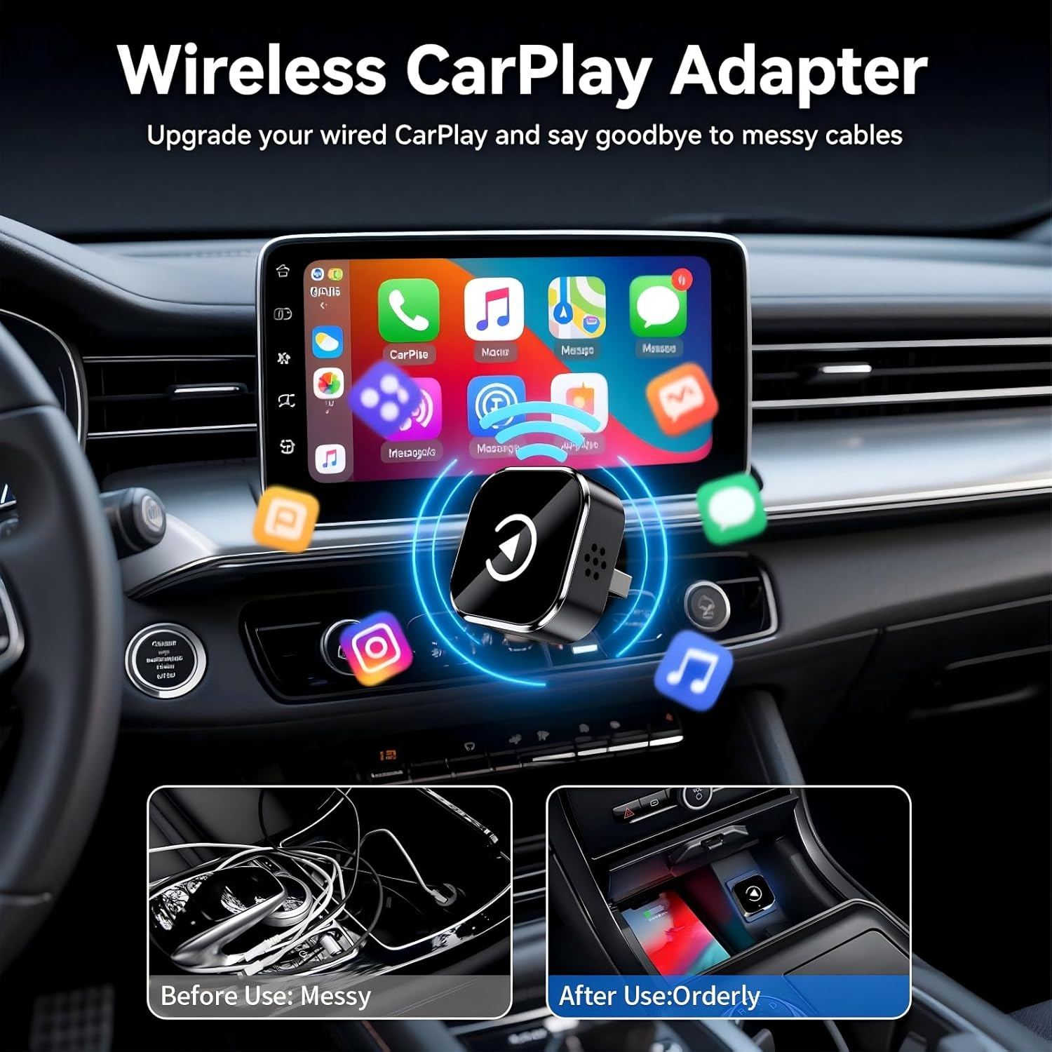 Upgraded Mini Wireless Carplay Adapter Upgrade Wired Carplay to Wireless for Cars with Built-In Wired Apple Carplay Plug and Play Easy Use Fast USB USB-C Port Stable Connection Car Play for Iphone image number 3
