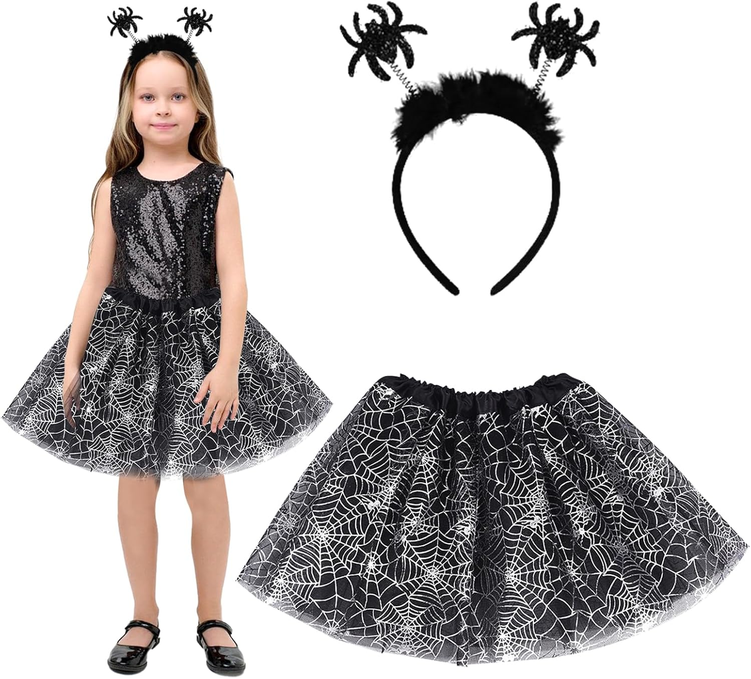 Witch Costume Children, Halloween Witch Costume Girls, Witch Tutu Skirt with Hairband, Witch Fancy Dress Set, Witch Costume for Carnival Halloween Fancy Dress Cosplay Party