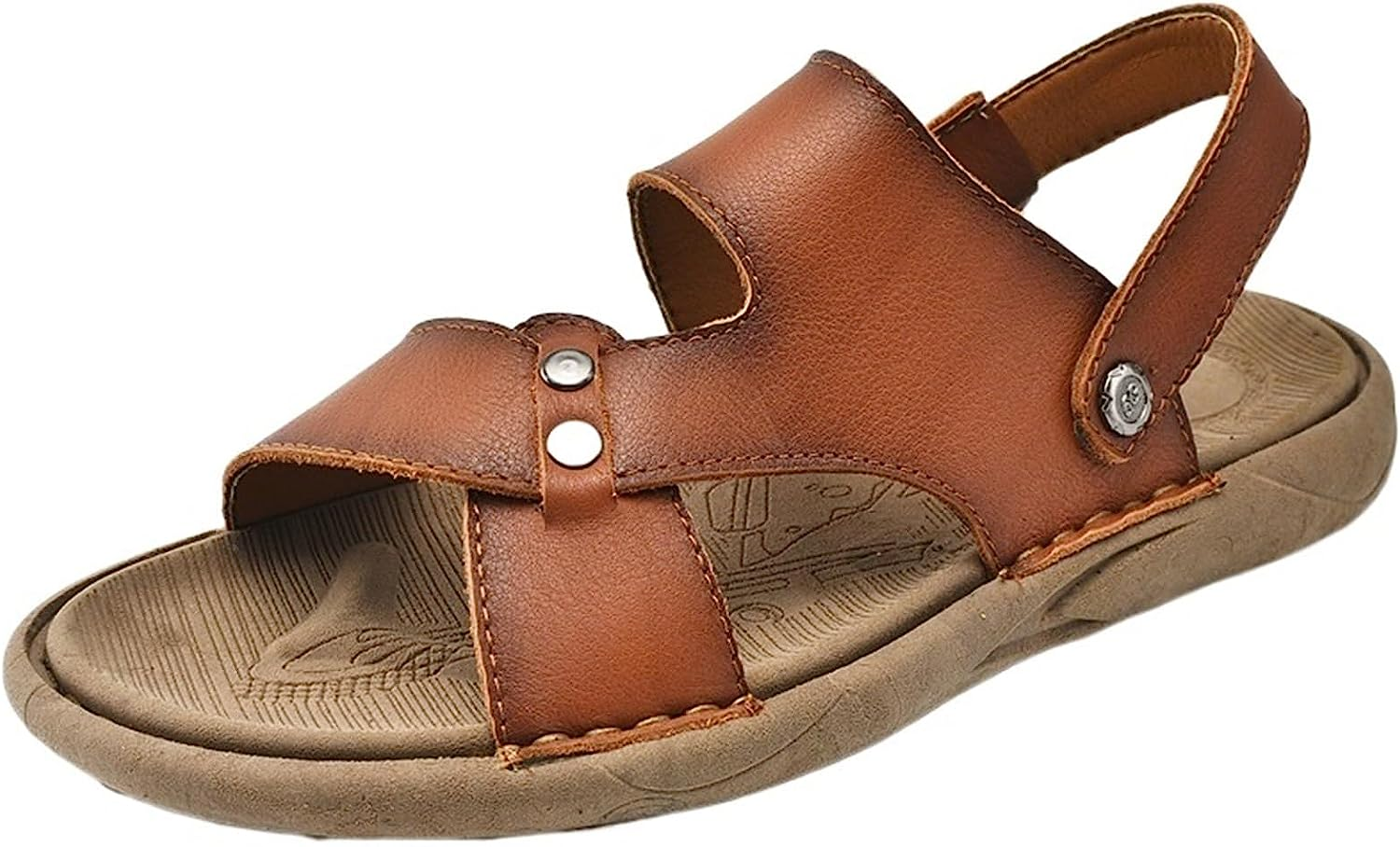 Summer Sandals Men Casual Beach Shoes Leather Thick Sole anti Slip Male Open Toe Shoes Black Brown Arch Support (Color : Auburn, Size : 8) image number 3