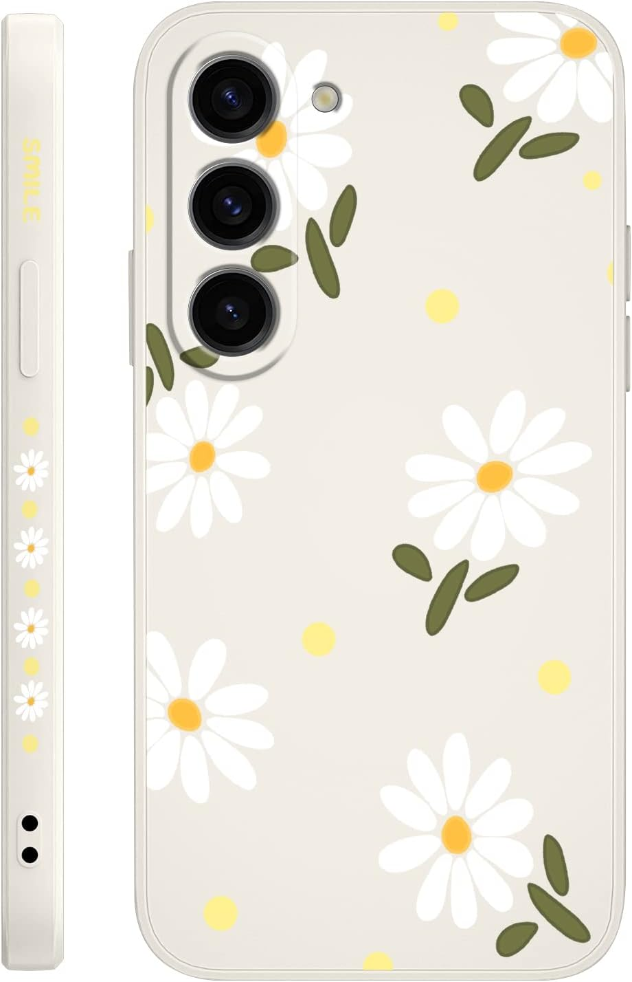LEECG for Samsung Galaxy S23 Case, Butterfly Flowers anti Slip Shockproof Soft Silicone Protector Phone Cover for Galaxy S23, Daisy Rice White image number 3