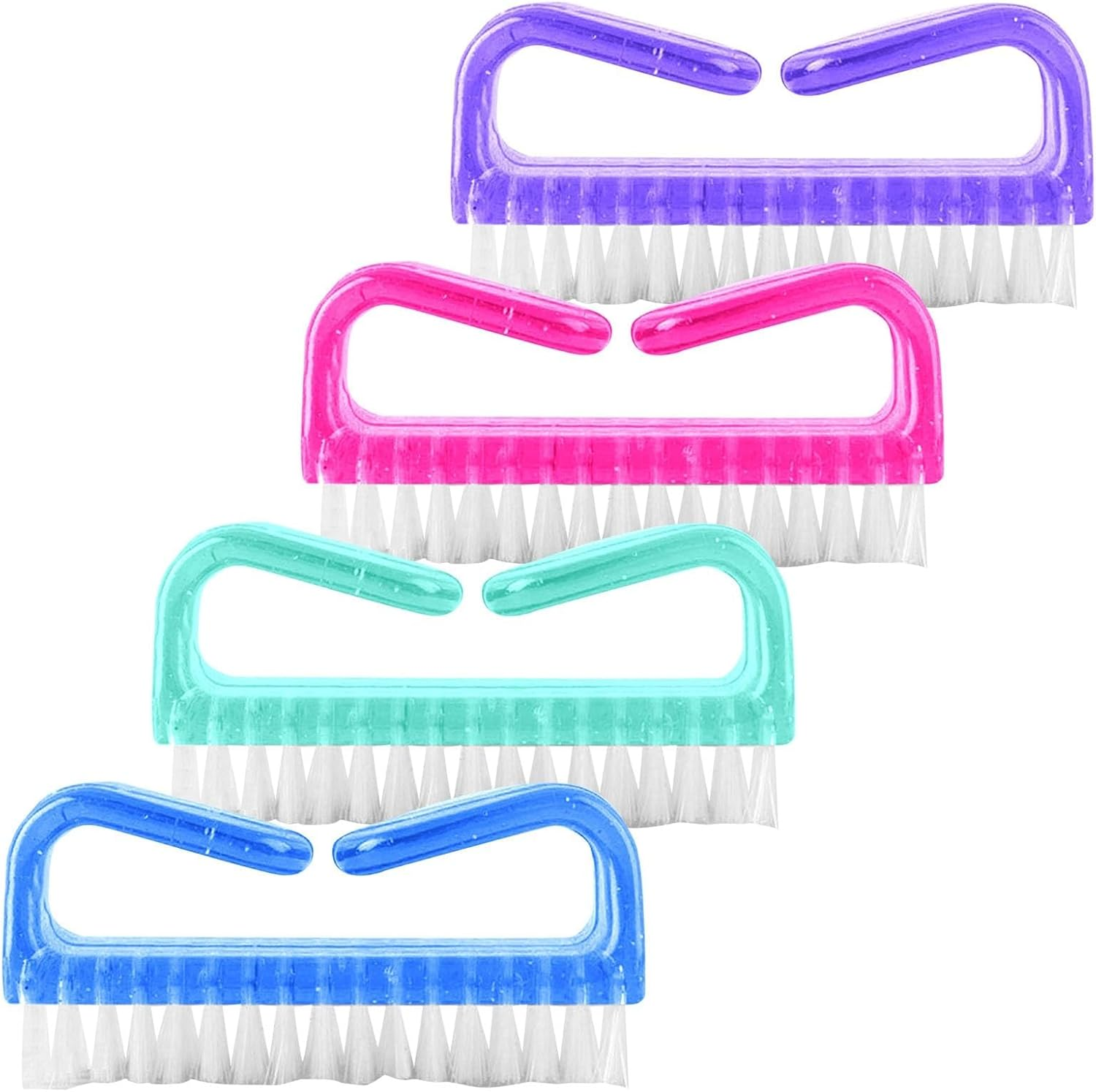 4 Pack Nail Brush with Handle - Toe & Fingernail Scrub Brush for Deep Cleaning, Durable Nail Cleaner Brush for Manicure Pedicure, Non-Slip Grip (Pink,Purple, Blue, Green) image number 3