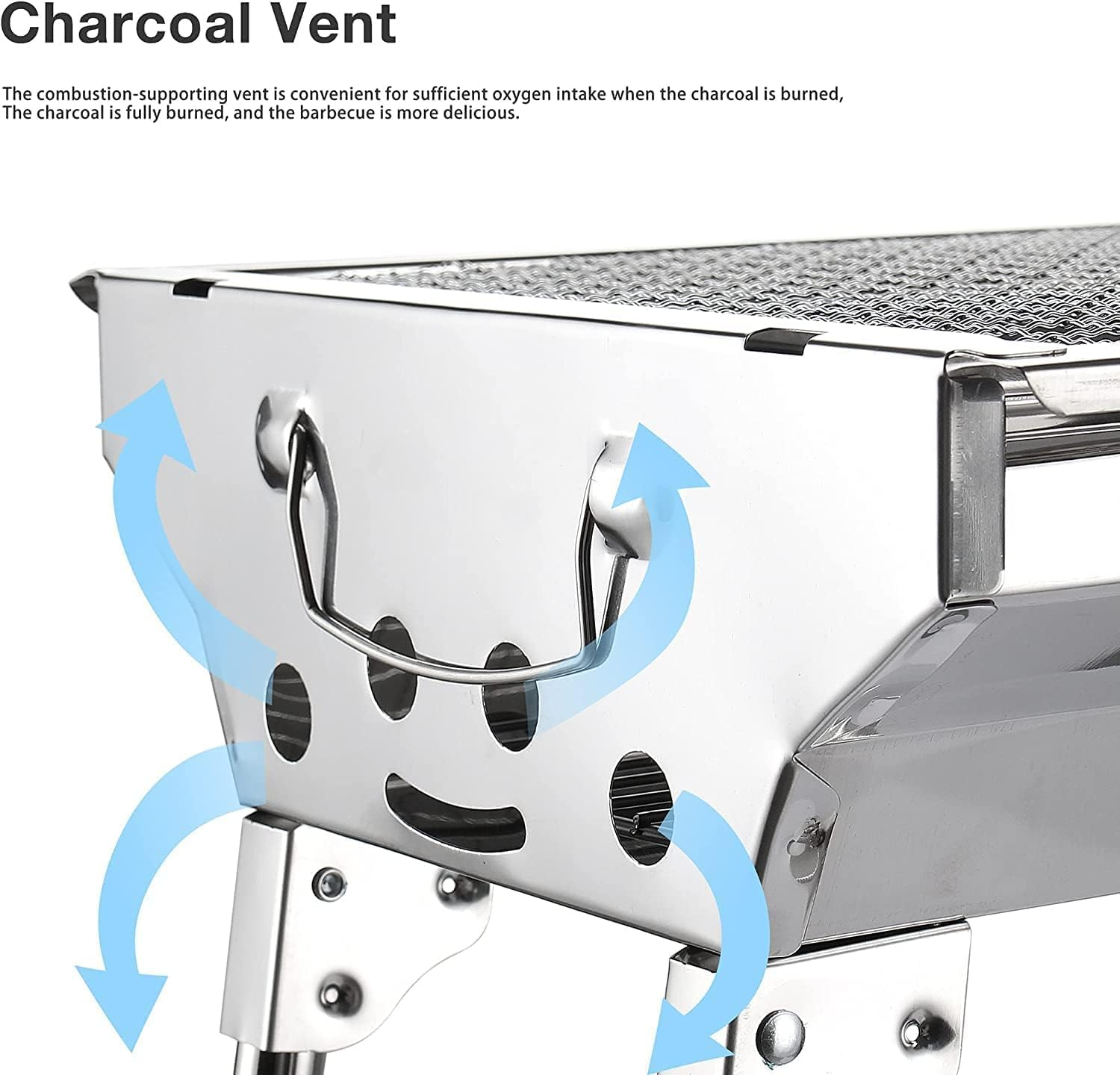 Charcoal Grill, Stainless Steel BBQ Grill with Stand, Foldable and Portable Charcoal Grill, Suitable for 5-10 People (71X73X33Cm) image number 6