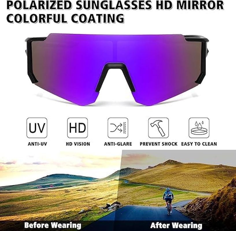 Polarized Sports Sunglasses for Men Women,Driving Fishing Cycling Mountain Bike Sunglasses UV400 Protection - All-Black image number 6