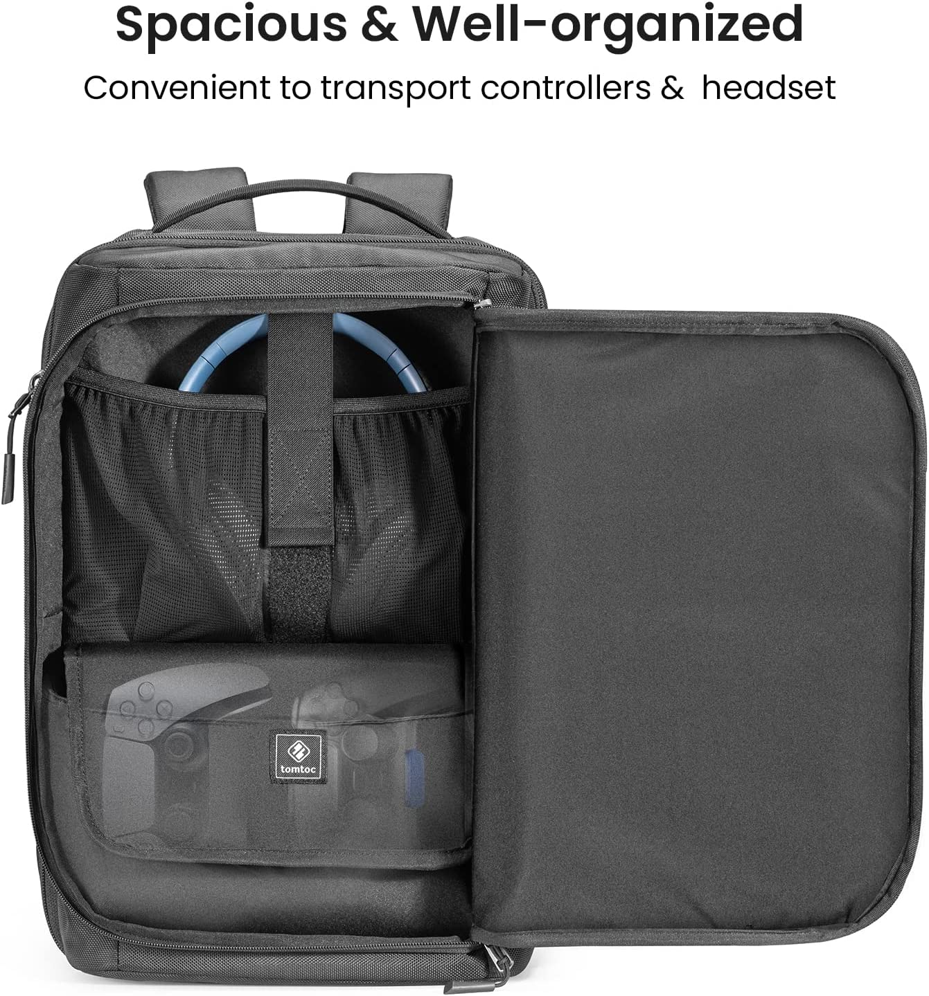 Tomtoc Travel Backpack for PS5 Console, Accessories, Protective Carrying Case Storage Bag Compatible with Sony Playstation 5 Console, Headset, 2 Game Discs, PS5 Controller, Charging Station image number 1