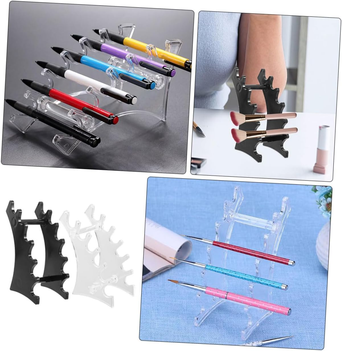 COOPHYA 2Pcs Horizontal Makeup Brush Organizer Rack with Slots Plastic Pen and Paintbrush Drying Stand for Quick Air Circulation Sturdy Holder for Eyebrow Pens Makeup Tools and Art Brushes image number 1