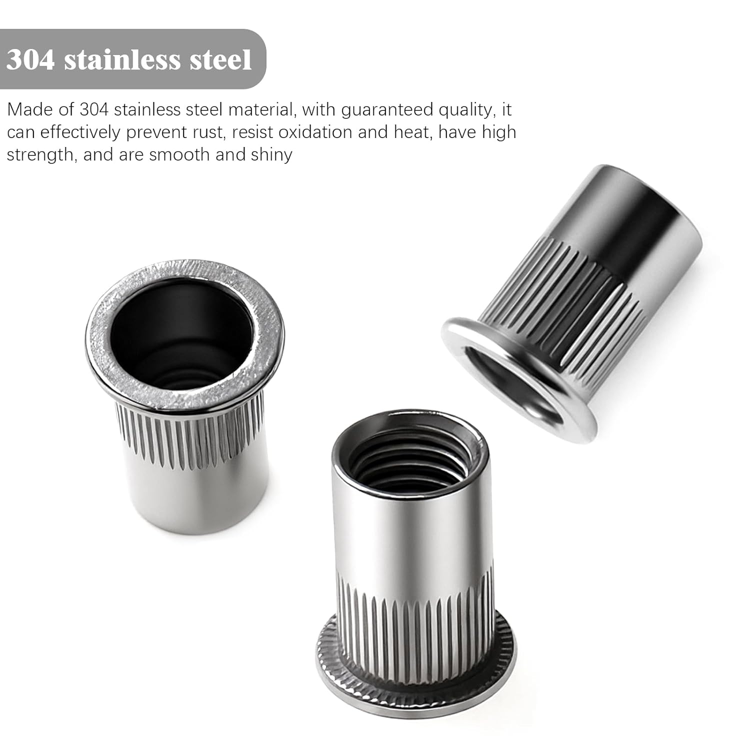 50 PCS M5X1.0 Rivet Nuts Kit, 304 Stainless Steel Threaded Inserts Nutserts for Metal Wood & DIY Electrical Appliances Industrial Assembly (Silver) image number 3