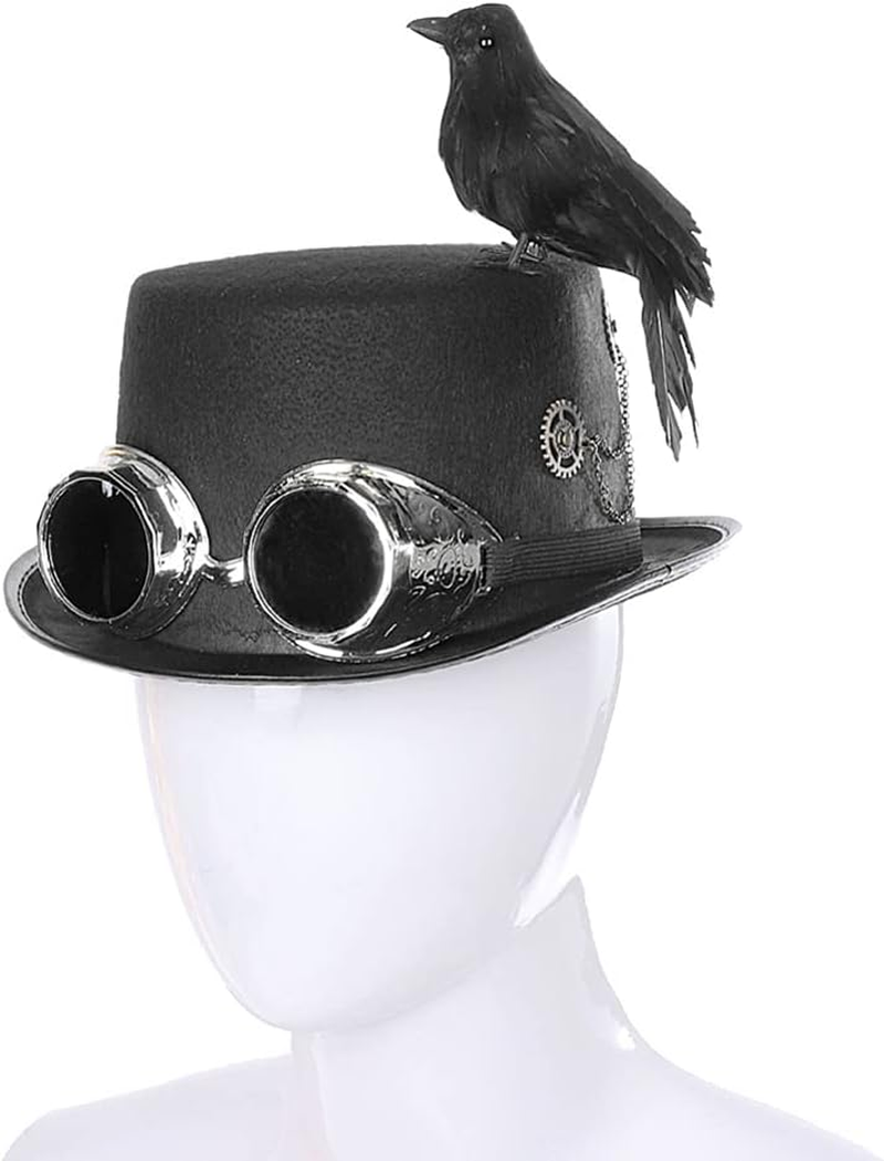 Jojofuny Party Cap Mens Costumes Para Hombres Goth Clothes Halloween Animal Hat Black Wide Brim Hat Top Hat with Goggles Steampunk Costume Top Hat Men Caps and Hats Victoria Miss Make Up image number 5